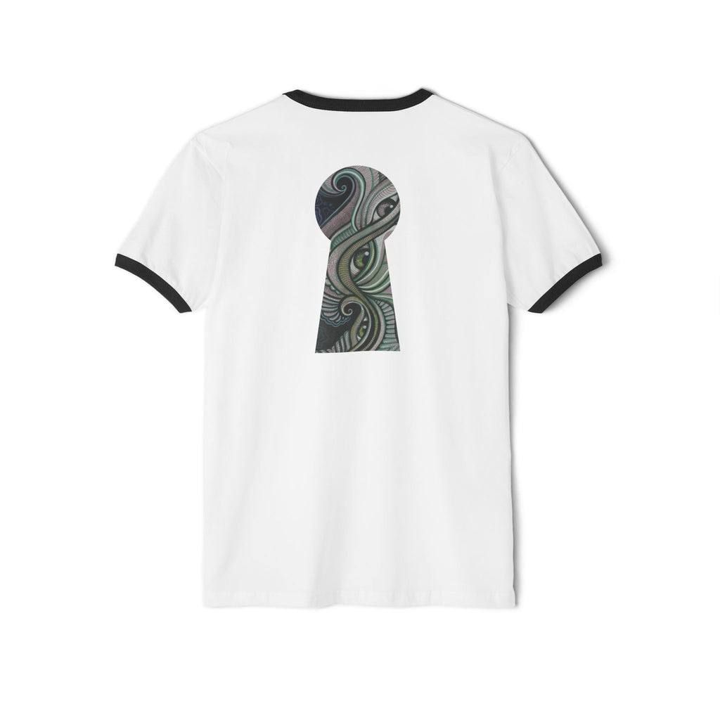 Ringer T-Shirt — Tribal Wave Triangle & Keyhole Graphic #hf74211