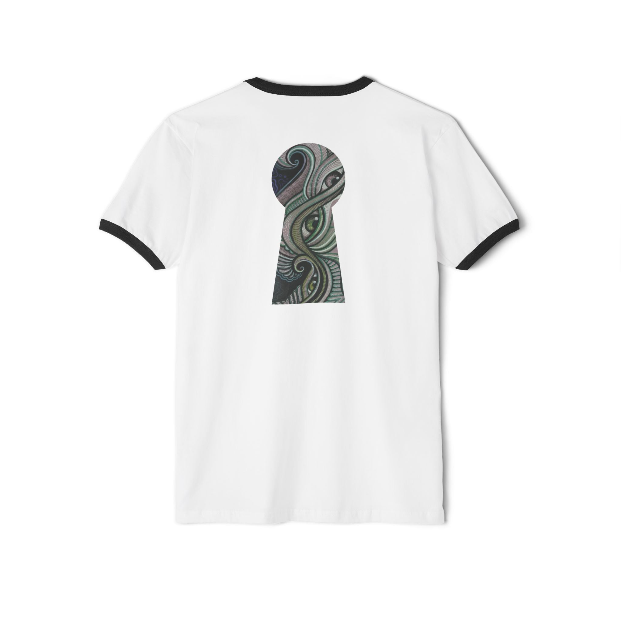 Ringer T-Shirt — Tribal Wave Triangle & Keyhole Graphic #hf74211