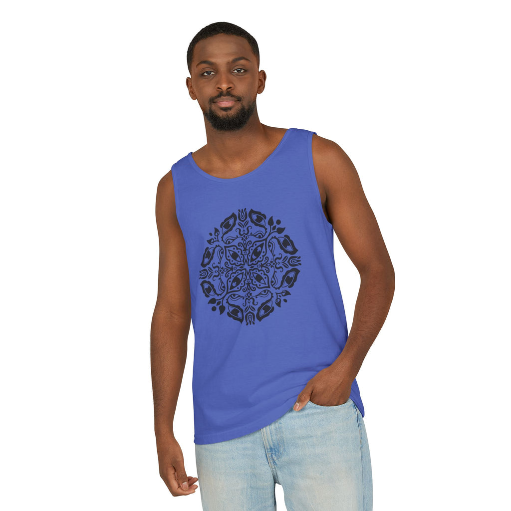 Boho Mandala Tank Top — Black Floral Circular Graphic Tank #fr3