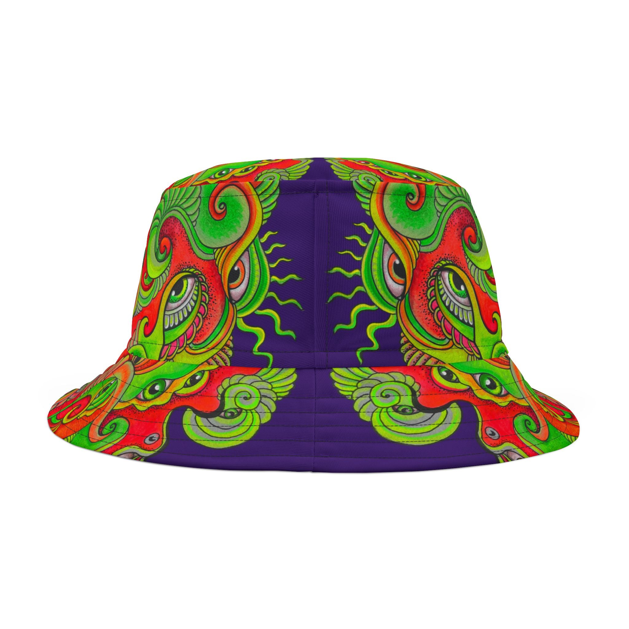 Psychedelic Paisley Bucket Hat — Vibrant Neon Swirl Festival Hat #h08754