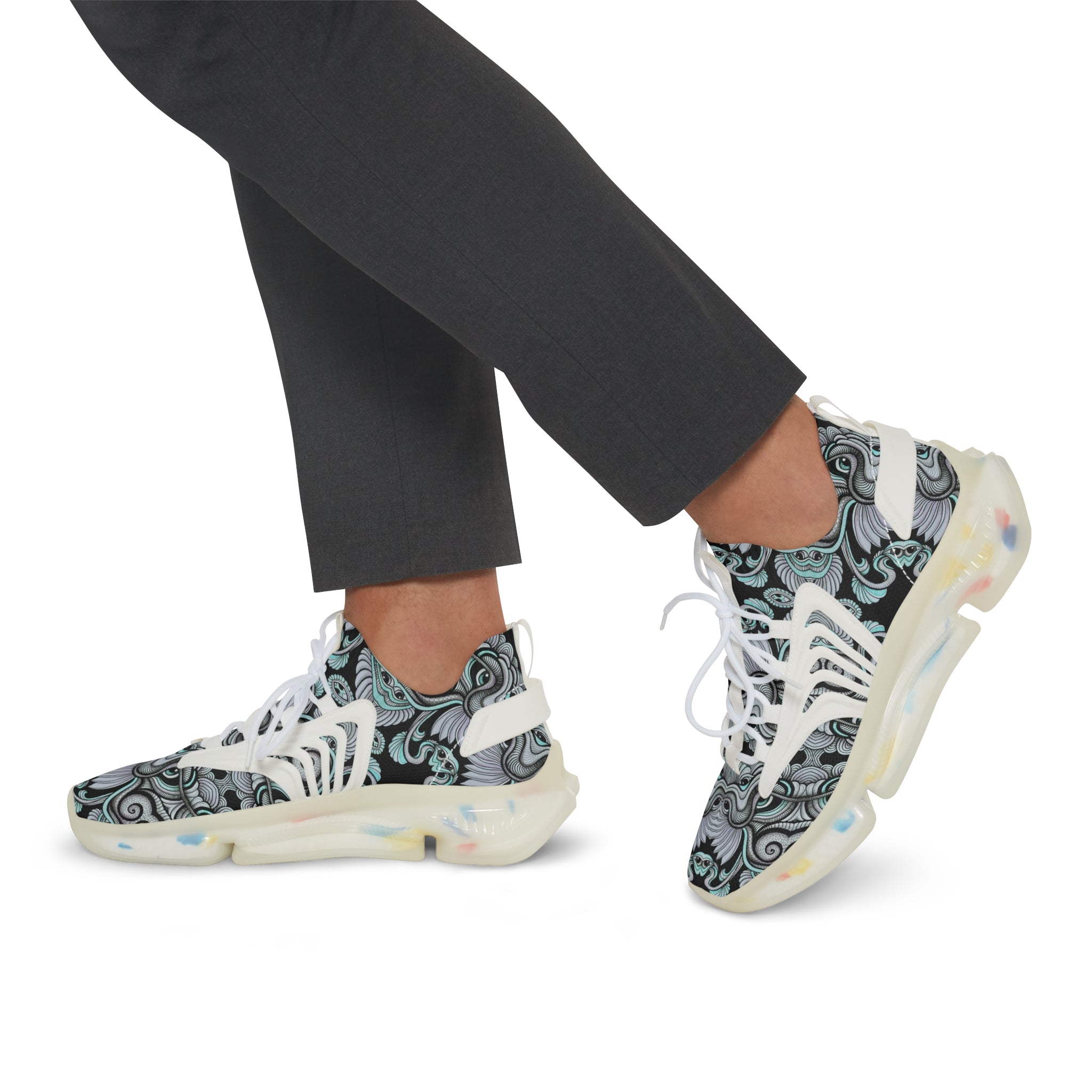 Men's Mesh Sneakers — Abstract Swirl Pattern Athletic Shoes #jf9765