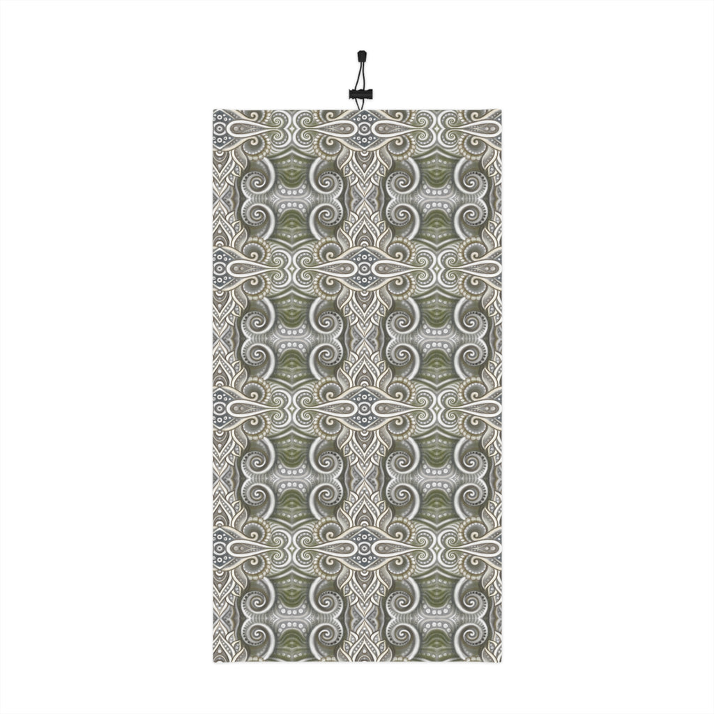 Winter Neck Gaiter — Olive Paisley Drawstring Face Mask & Scarf #s46742