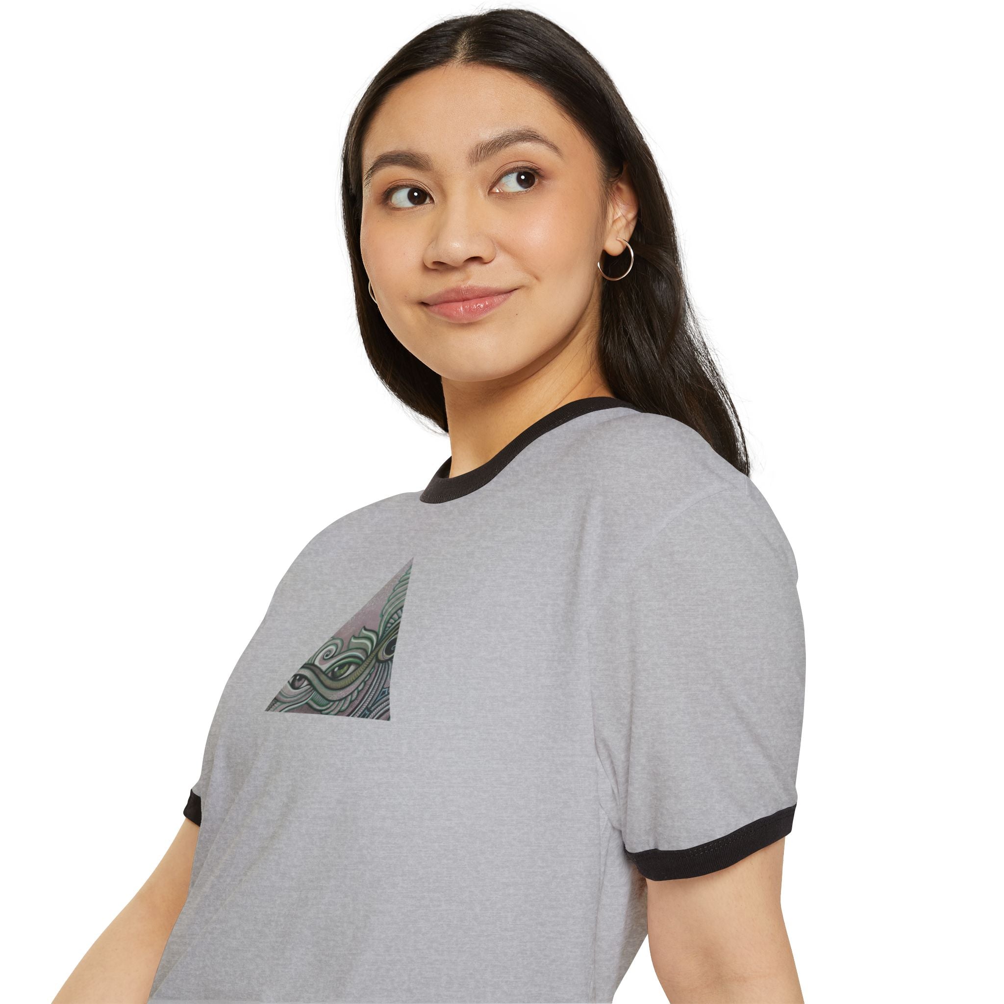 Ringer T-Shirt — Tribal Wave Triangle & Keyhole Graphic #hf74211