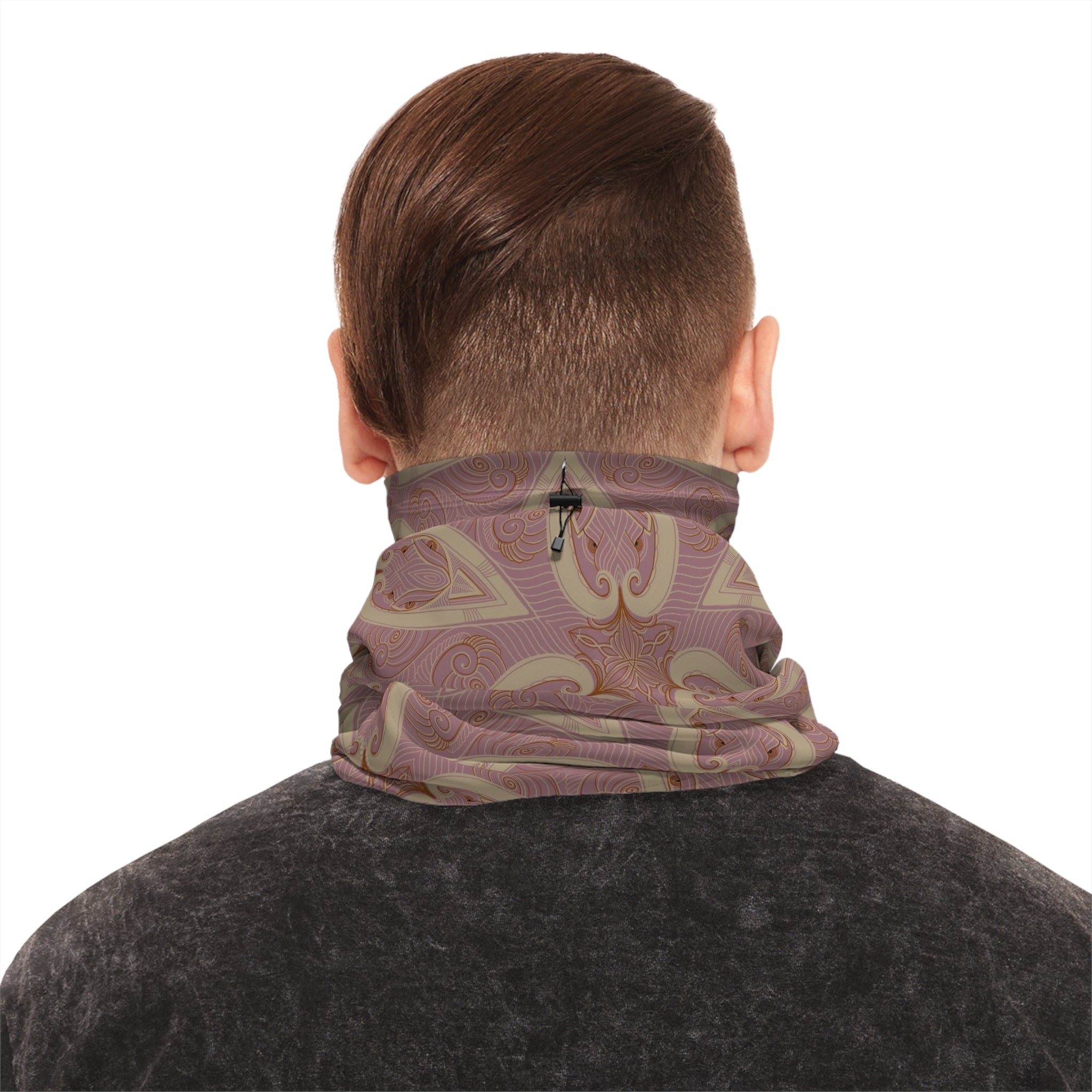Pink Paisley Winter Neck Gaiter with Drawstring — Cozy Floral Face Scarf #g8654346