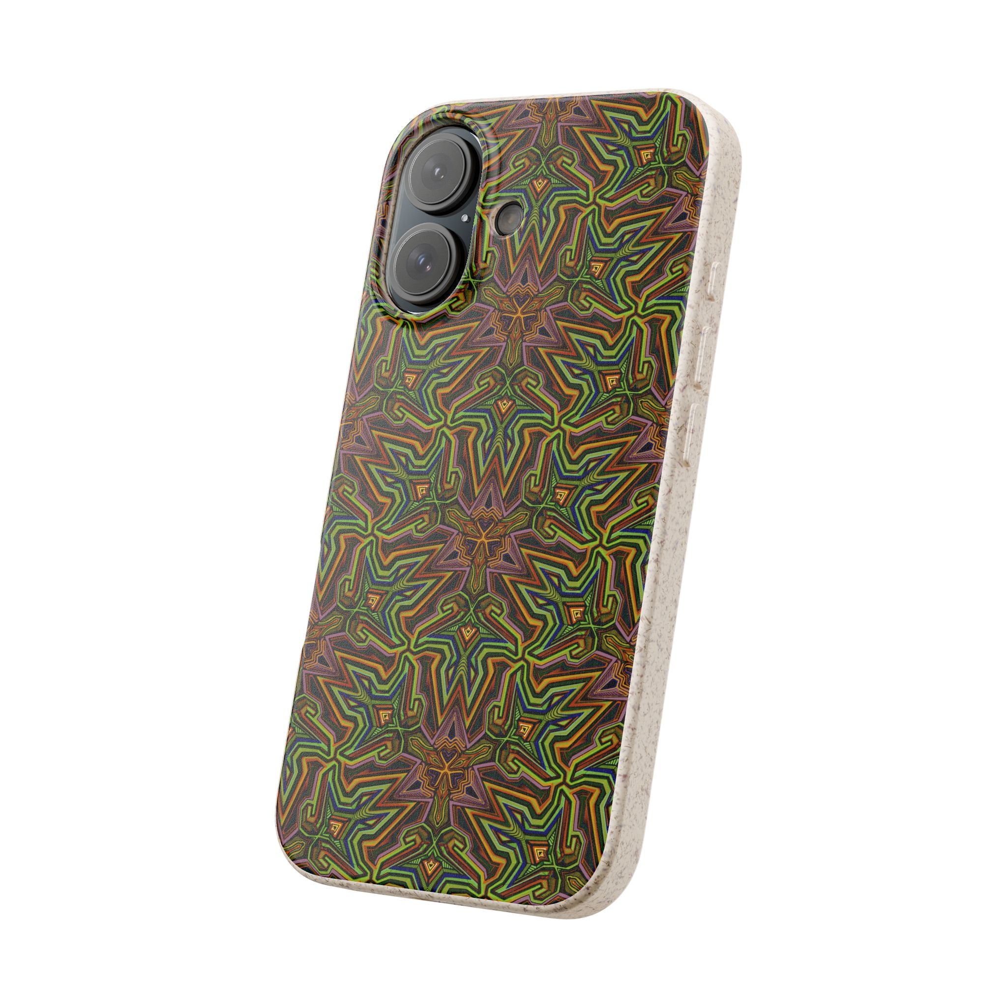 Biodegradable Phone Case — Earthy Green Kaleidoscope Pattern #c3