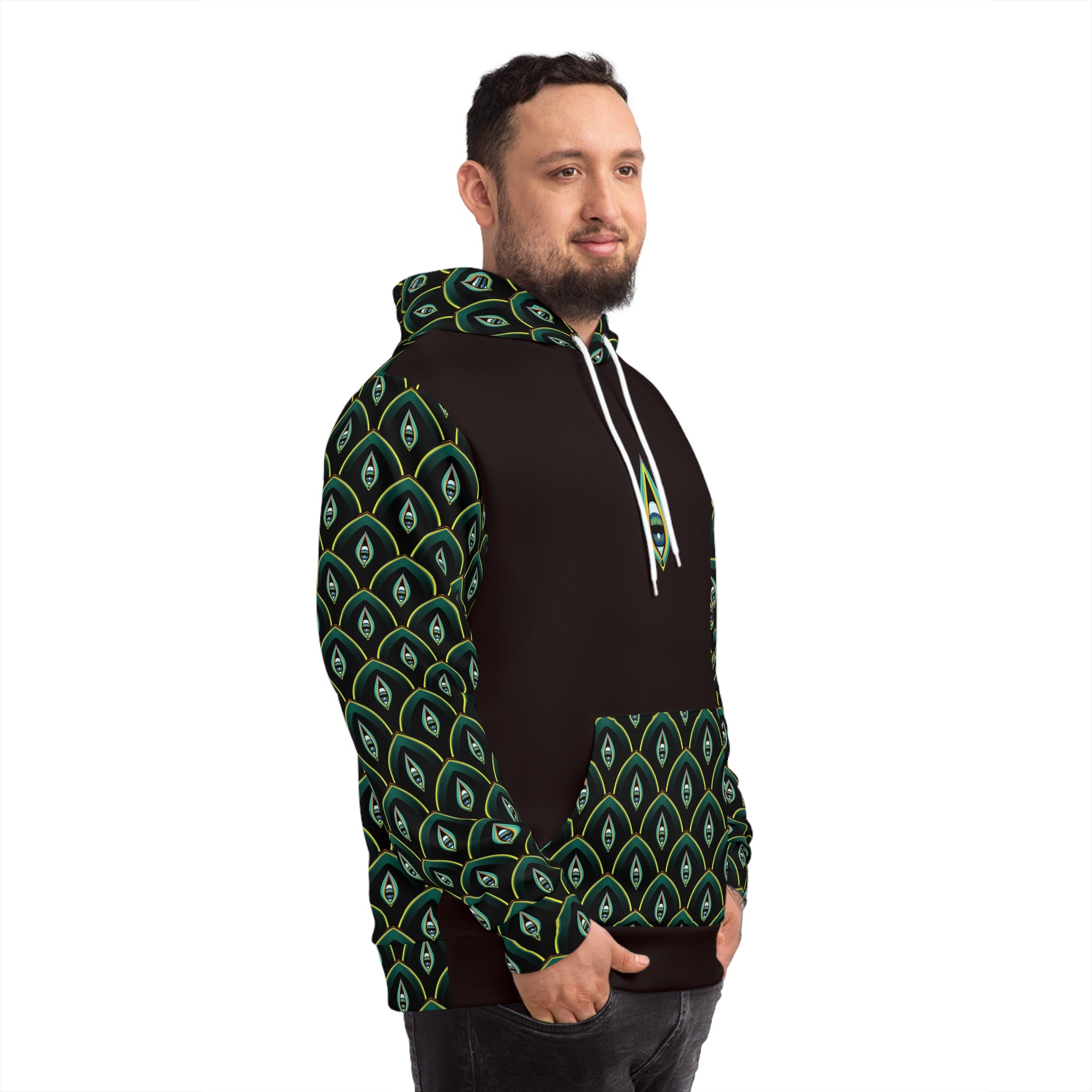 Peacock Feather Pattern Hoodie — Green All-Over-Print Fashion Hoodie #d00998654