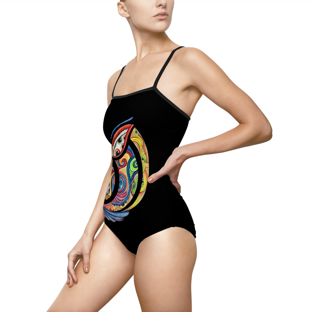 Colorful Paisley Eye One-Piece Swimsuit — Boho Floral Graphic