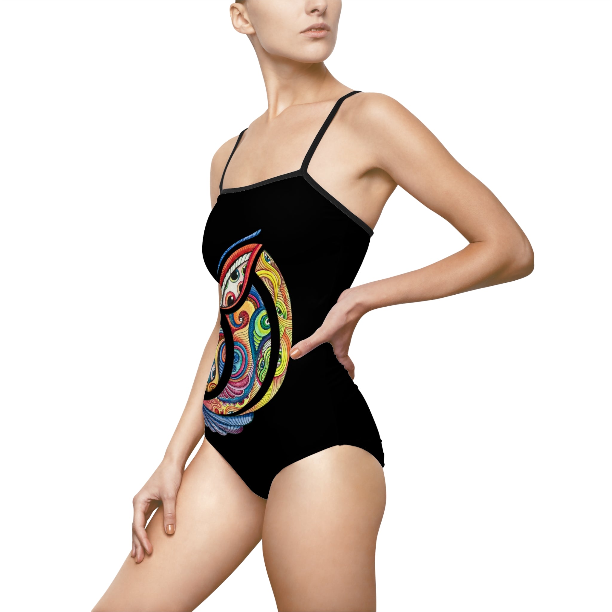 Colorful Paisley Eye One-Piece Swimsuit — Boho Floral Graphic