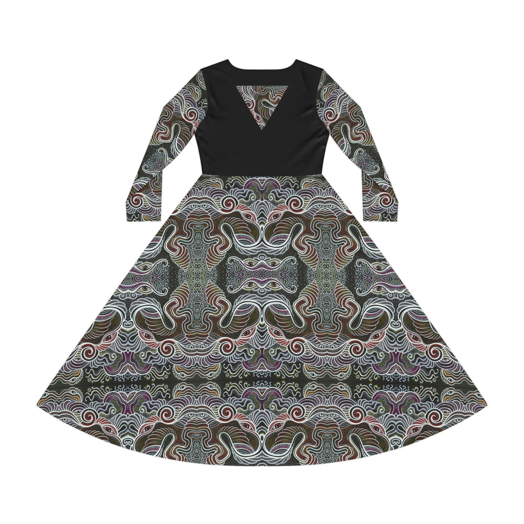 Patterned Long Sleeve Dance Dress – Psychedelic Swirl AOP #goi75399