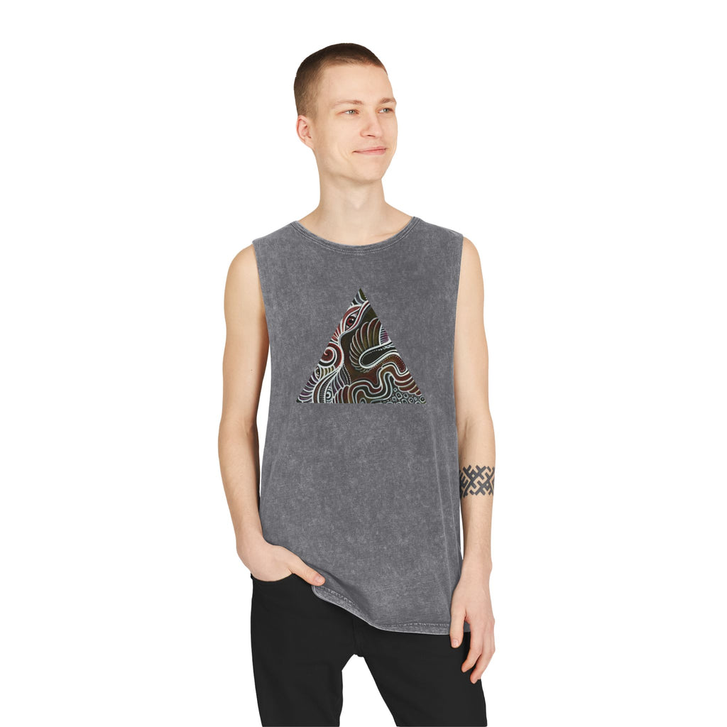 Stonewash Tank Top — Colorful Swirl Triangle Graphic #ew1177