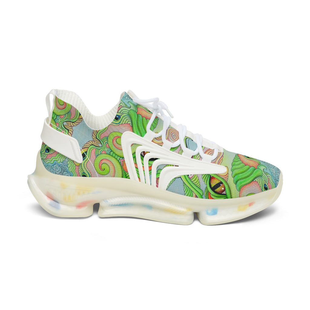 Women’s Mesh Sneakers — Psychedelic Green Swirl Pattern Athletic Shoes #gf7752