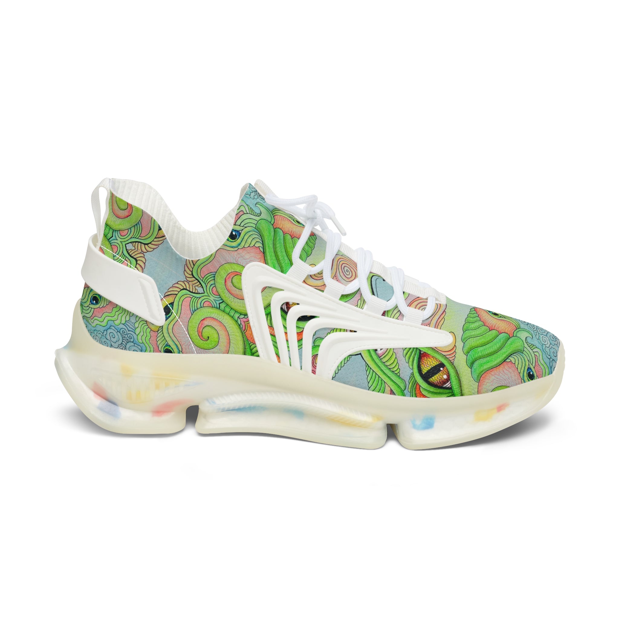 Women’s Mesh Sneakers — Psychedelic Green Swirl Pattern Athletic Shoes #gf7752