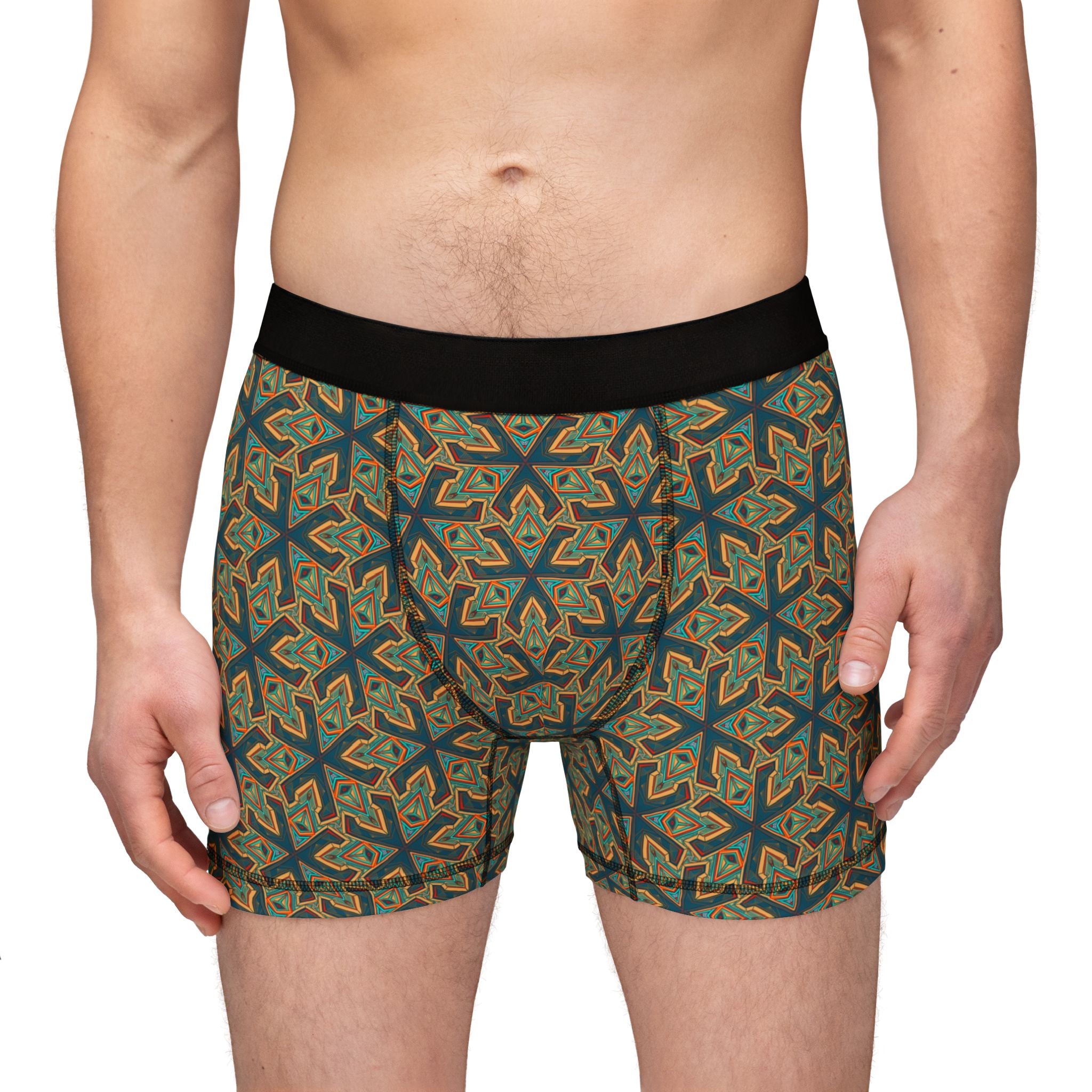 Geometric Olive Pattern Men's Boxer Briefs — All-Over Print Comfort