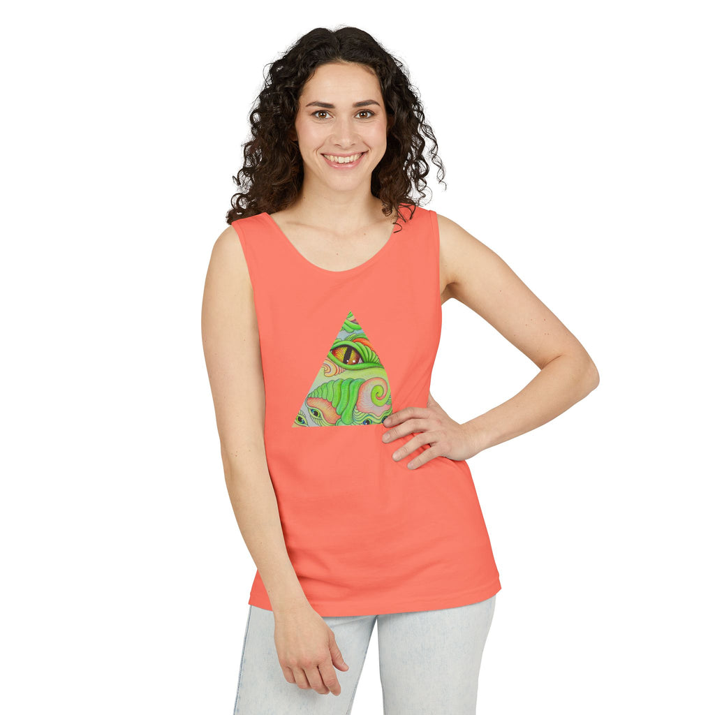 Psychedelic Triangle Tank Top — Green Swirl Eye Graphic #hg772225566