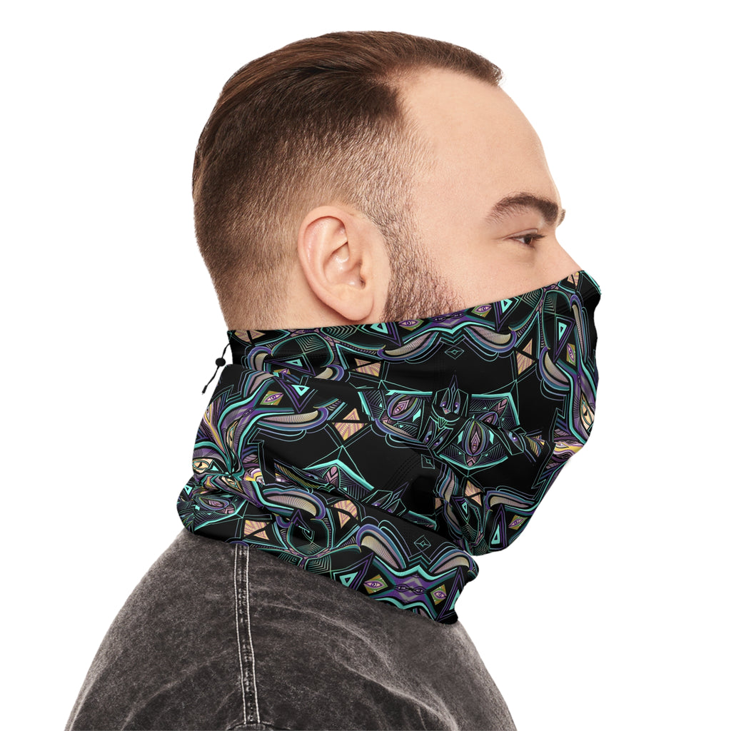 Winter Neck Gaiter — Floral Kaleidoscope Drawstring Face Warmer #sd245725