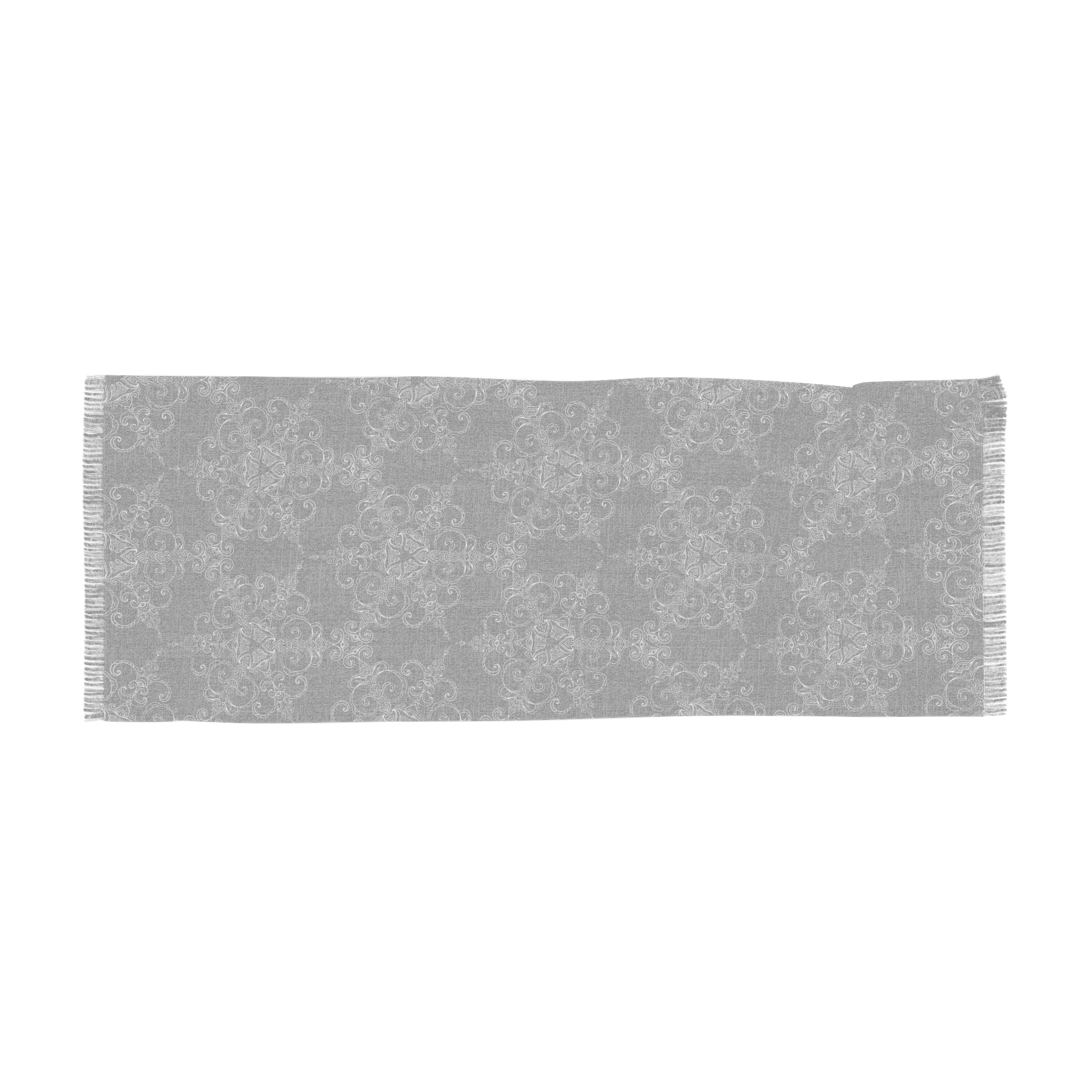 Intricate Filigree Light Scarf - Lightweight Black & Gray Patterned Wrap #h986457