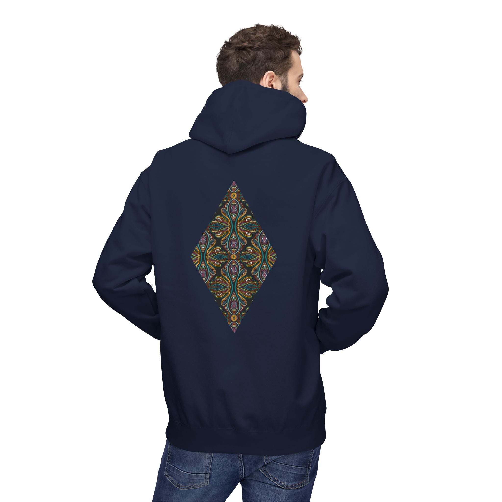 Geometric Mosaic Triangle Hoodie — Decorative Pattern Pullover #i865678