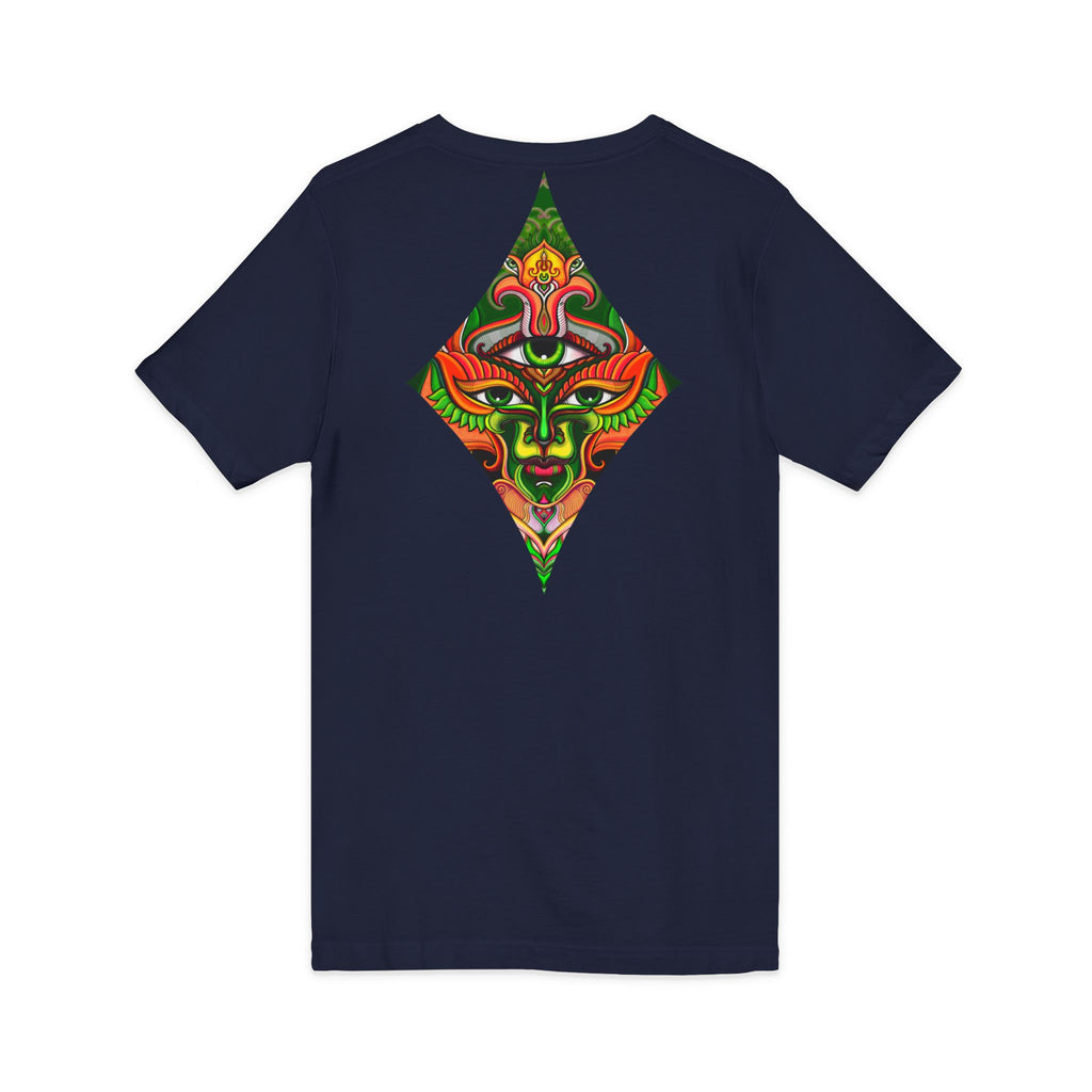 Tribal Mask Diamond Tee — Vibrant Ethnic Face Graphic V‑Neck T‑Shirt #hg 08656