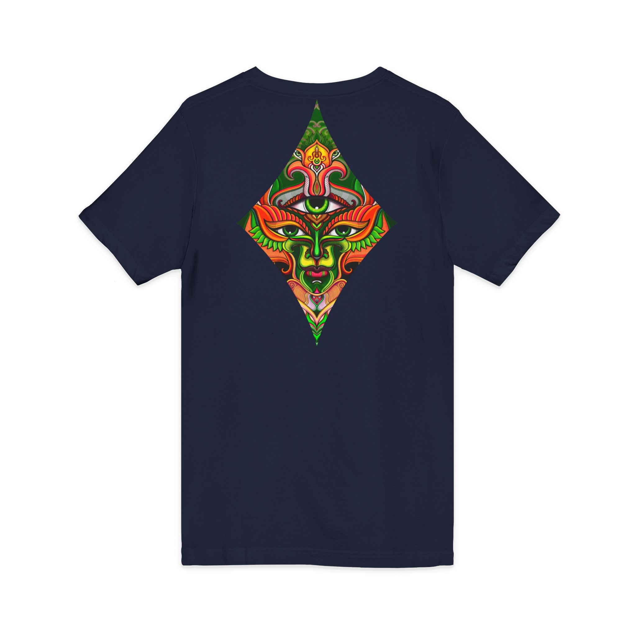 Tribal Mask Diamond Tee — Vibrant Ethnic Face Graphic V‑Neck T‑Shirt #hg 08656