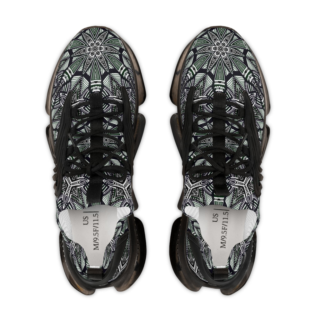 Men's Mesh Sneakers — Green Geometric Athletic Shoes #h08657