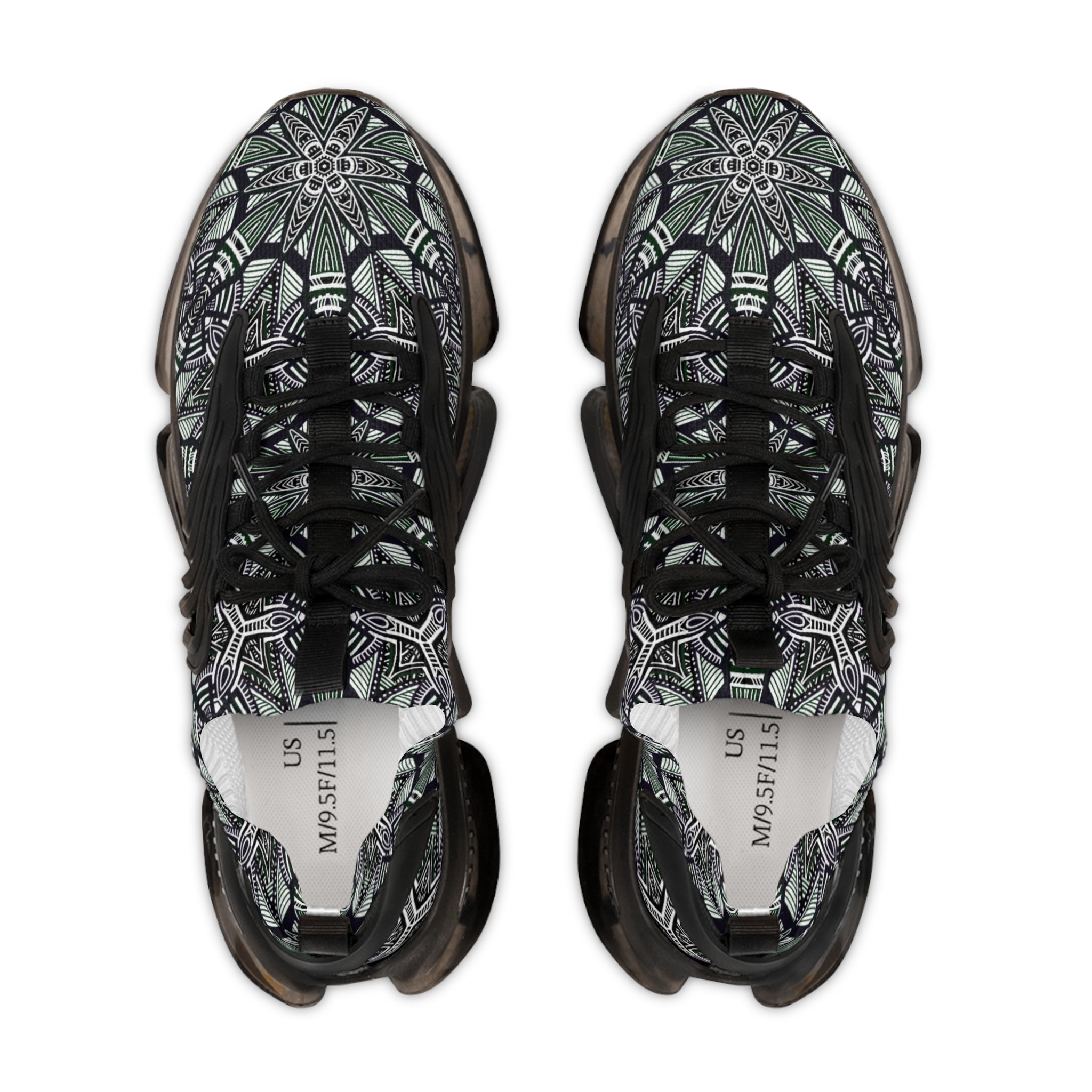 Men's Mesh Sneakers — Green Geometric Athletic Shoes #h08657