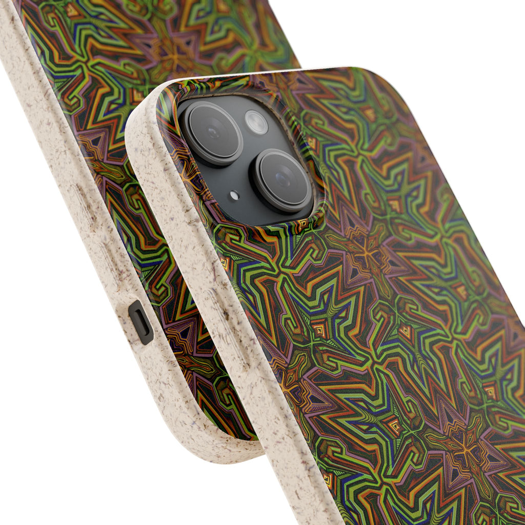 Biodegradable Phone Case — Earthy Green Kaleidoscope Pattern #c3