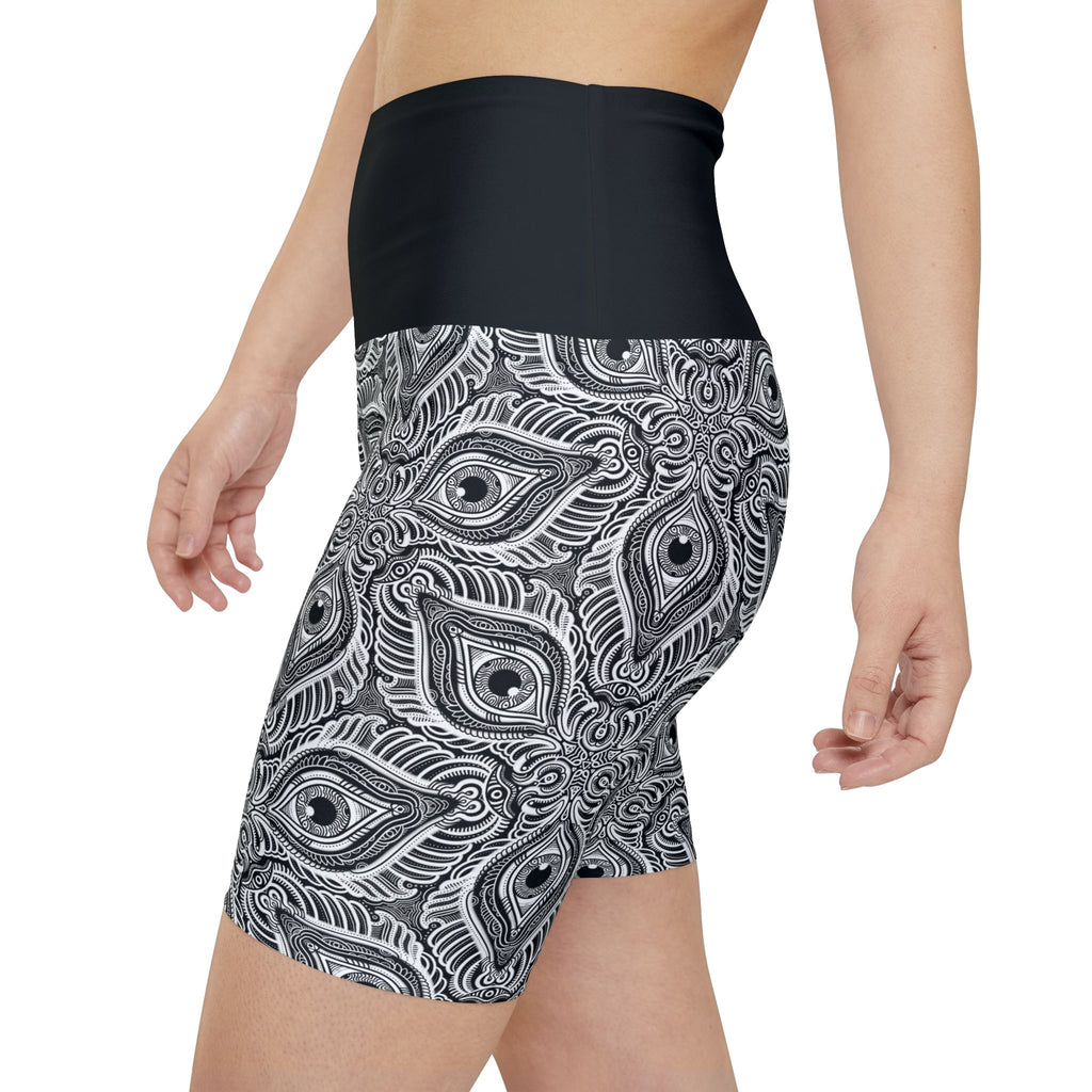 Women's Patterned Workout Shorts — Black & White Mandala Activewear. #ws78