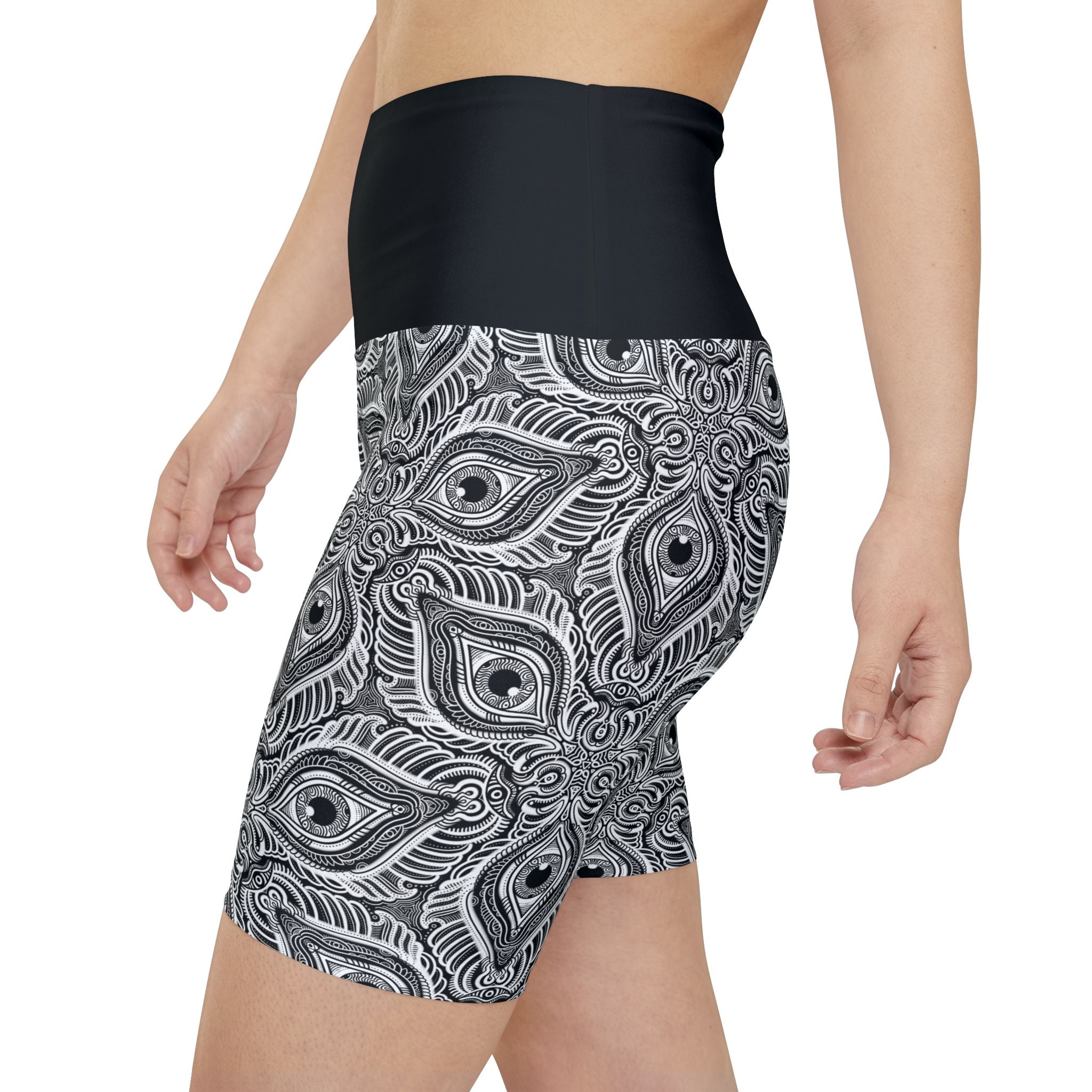 Women's Patterned Workout Shorts — Black & White Mandala Activewear. #ws78