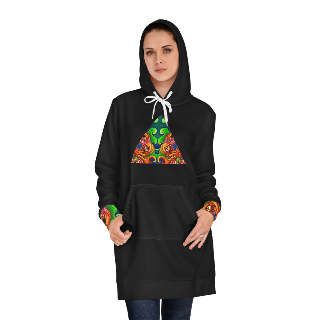 Women's Hoodie Dress — Psychedelic Triangle Floral Print Cozy Tunic #hd5643