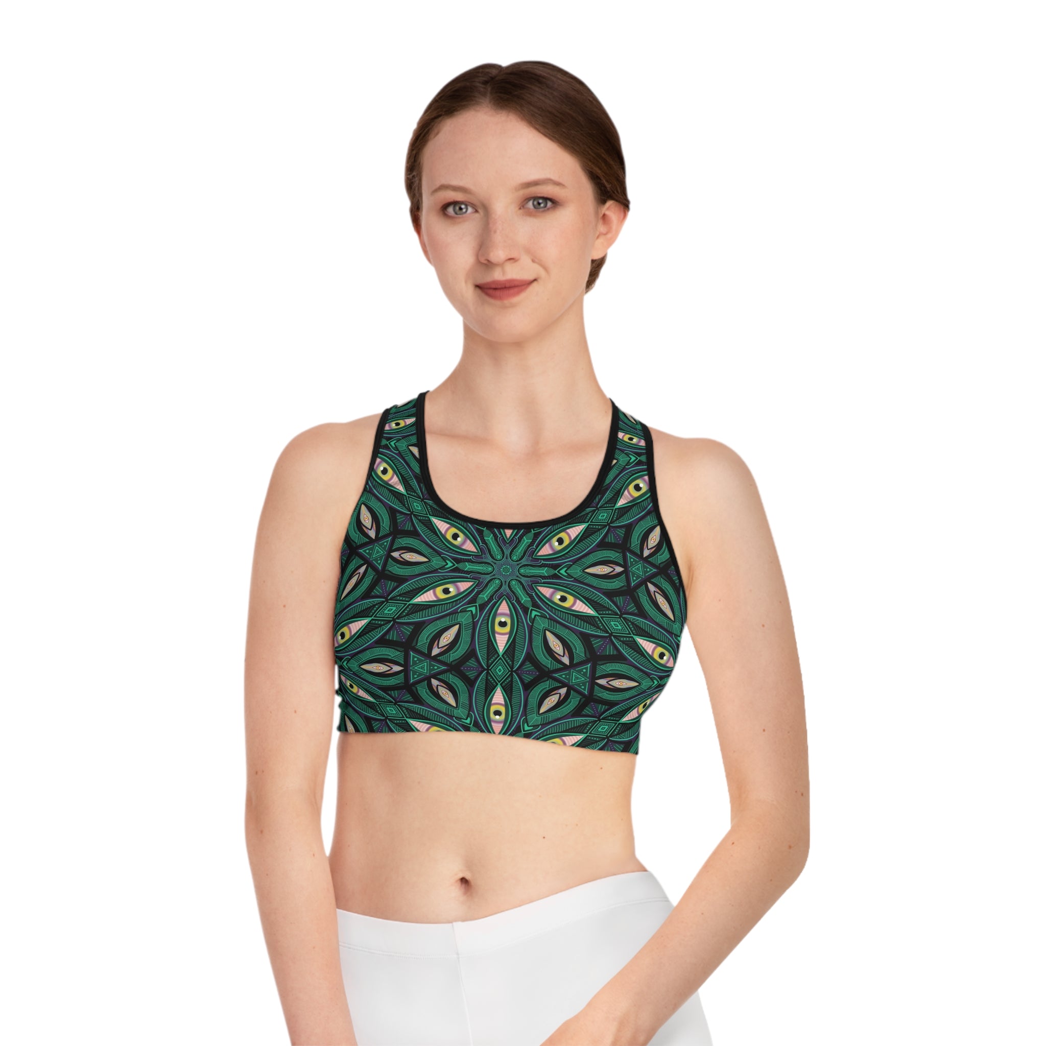 Green Kaleidoscope Sports Bra — Abstract Mandala Activewear #hgr88600