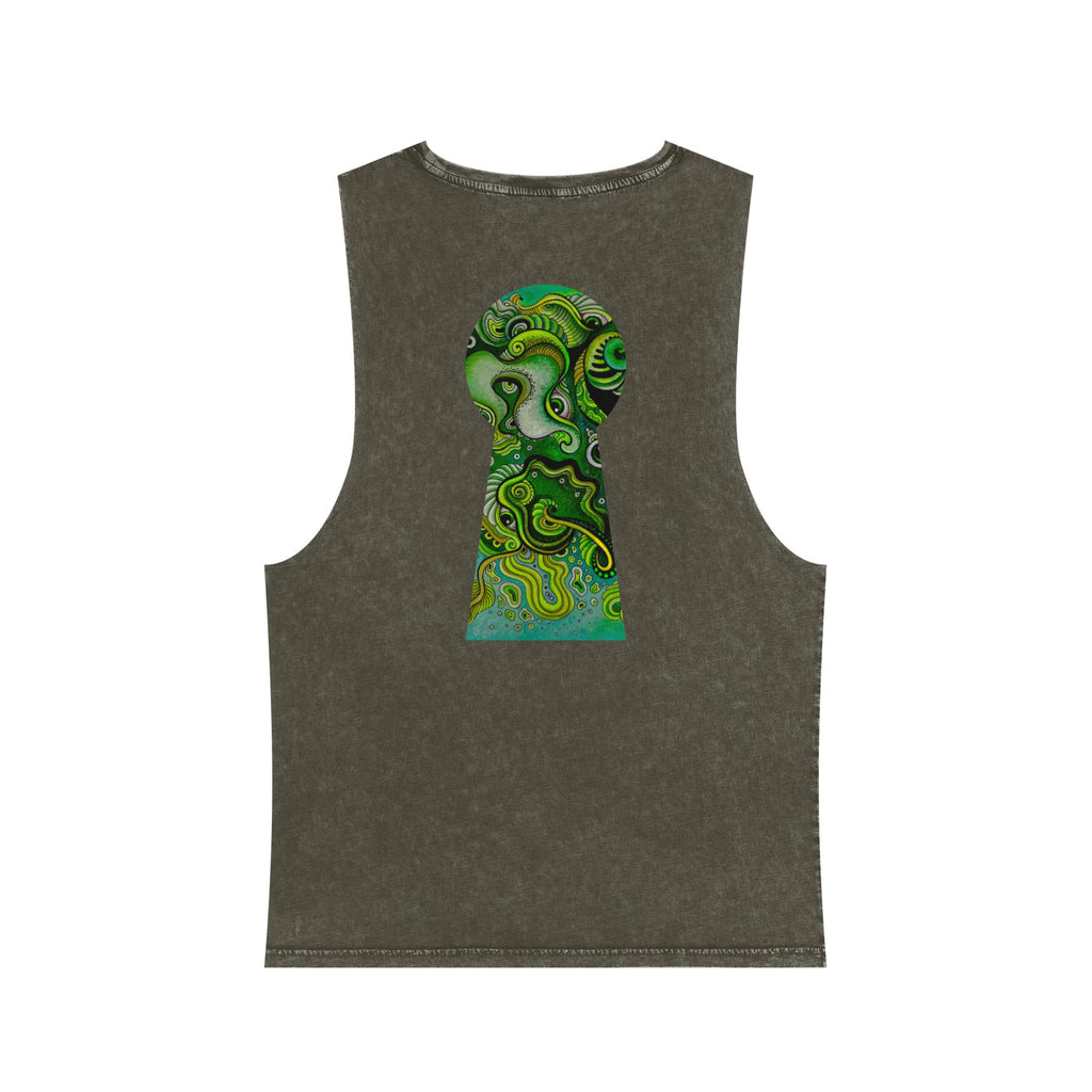 Stonewash Tank Top — Green Psychedelic Keyhole Design #sdf225598