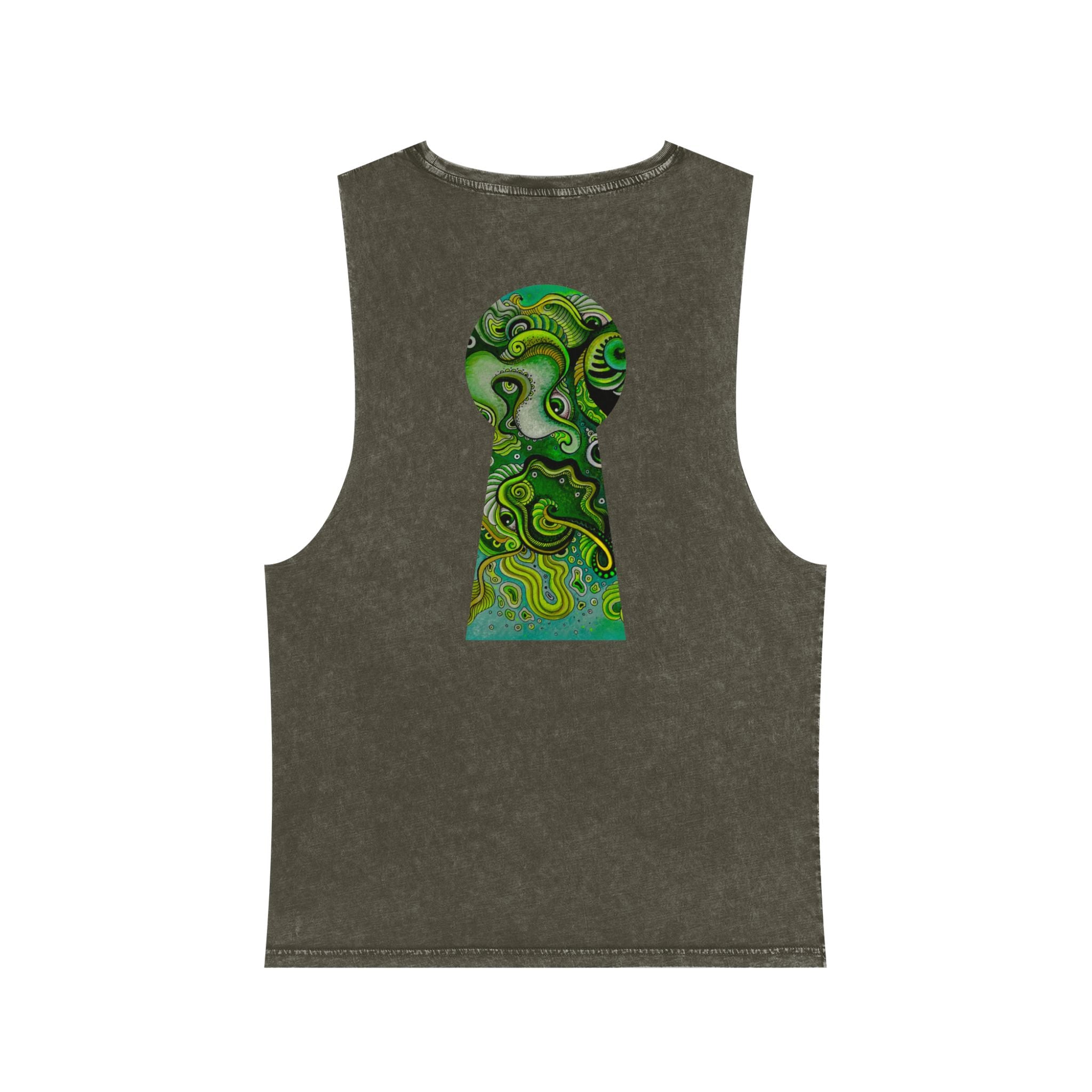 Stonewash Tank Top — Green Psychedelic Keyhole Design #sdf225598