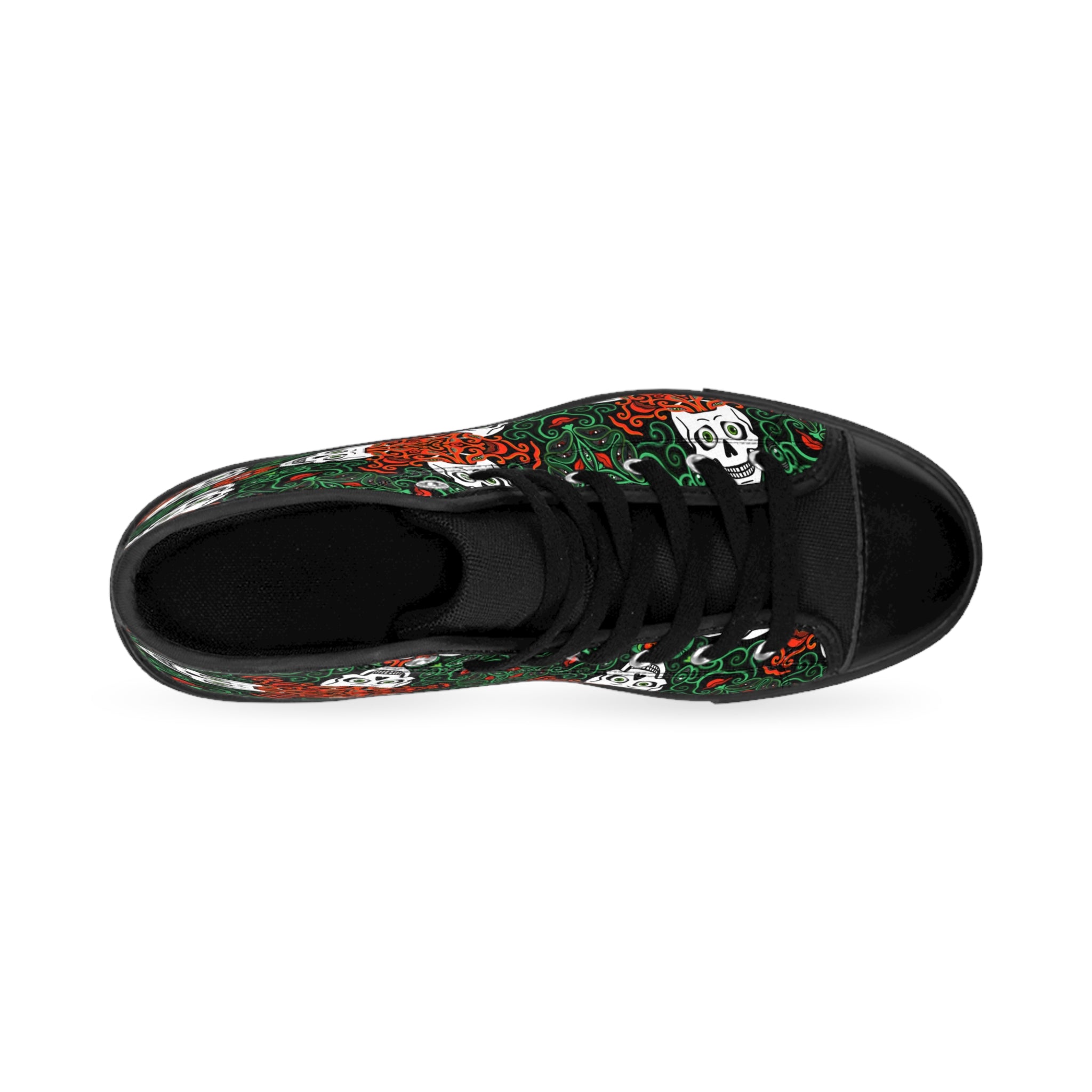 High-Top Sneakers — Floral Skull Pattern in Green & Red #dft35764