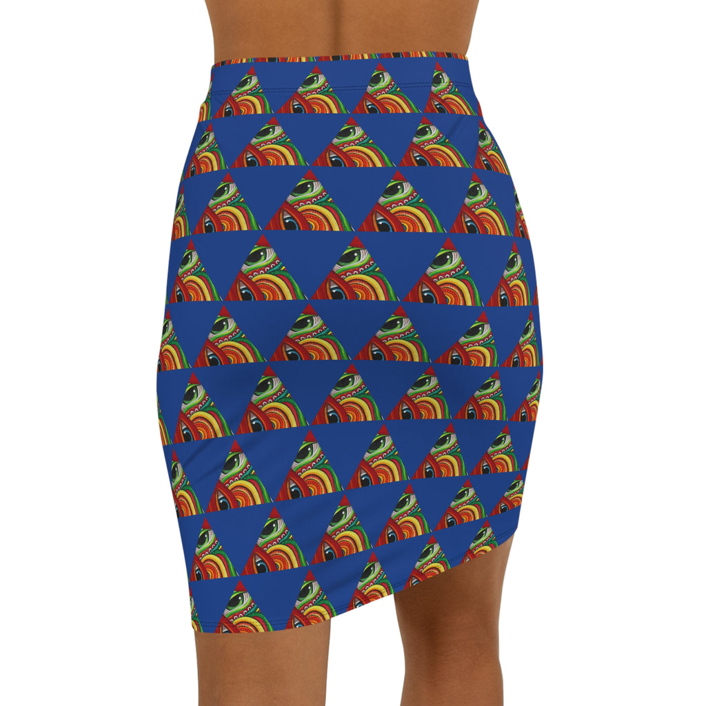 Blue Geometric Pencil Skirt — Colorful Swirl Diamond Print #hfd864