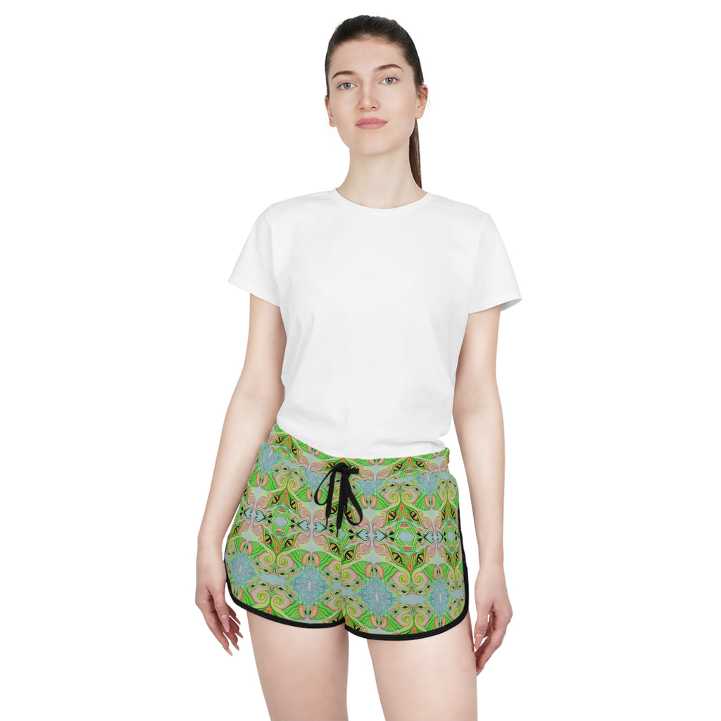 Women’s Relaxed Shorts - Green Kaleidoscope Boho Print #hfs0875