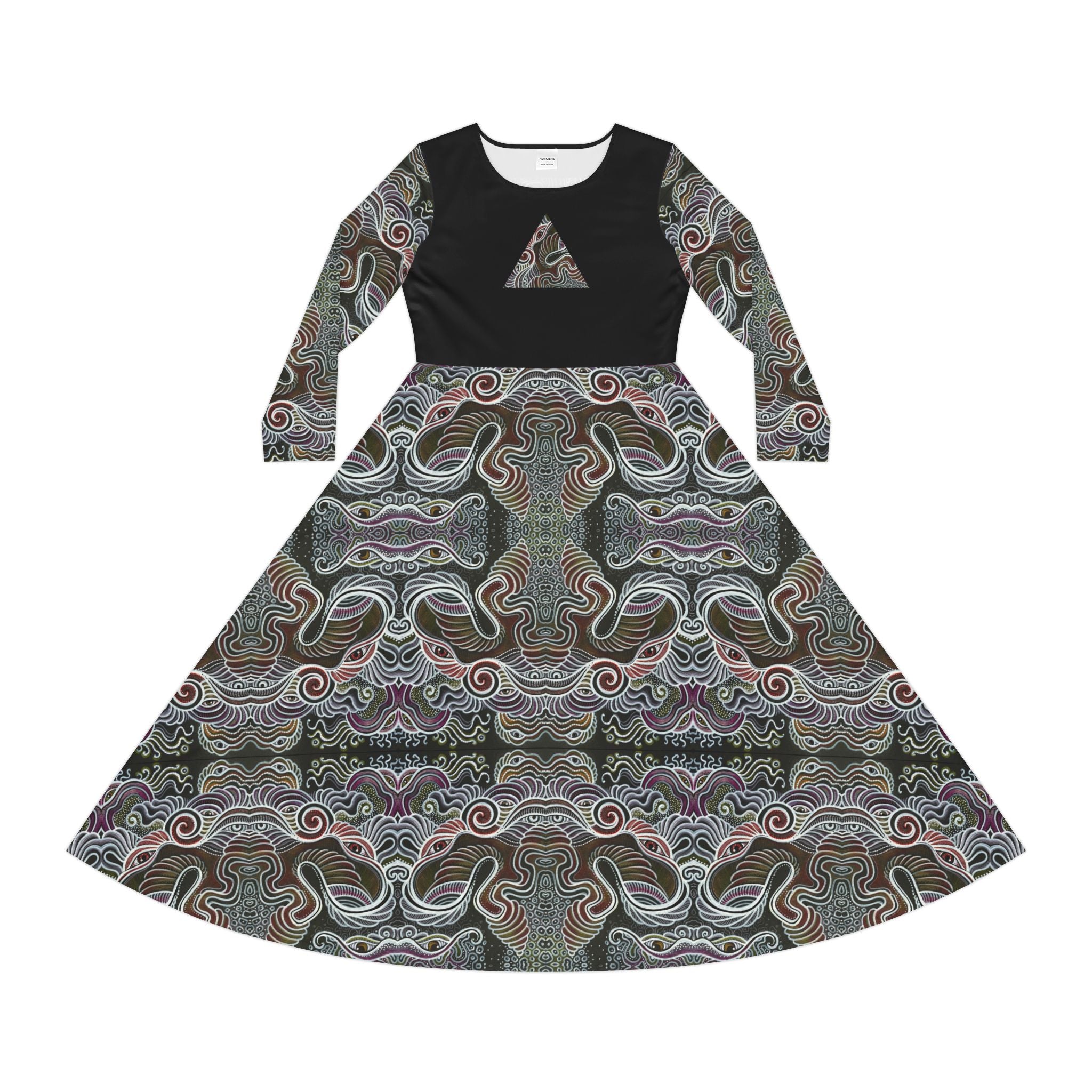 Patterned Long Sleeve Dance Dress – Psychedelic Swirl AOP #goi75399