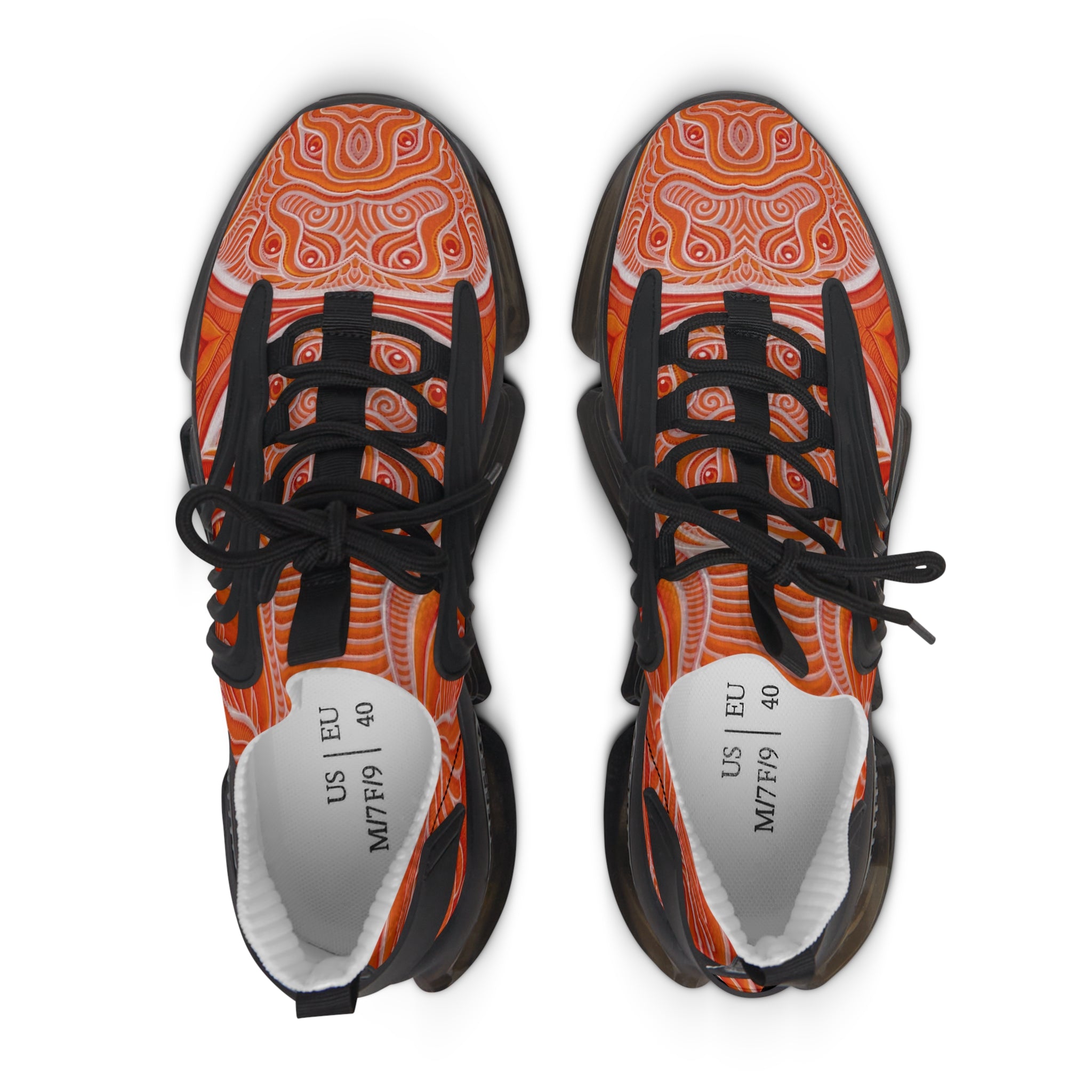 Women's Mesh Sneakers — Orange Abstract Wave Pattern Lightweight Running Shoes #out866900