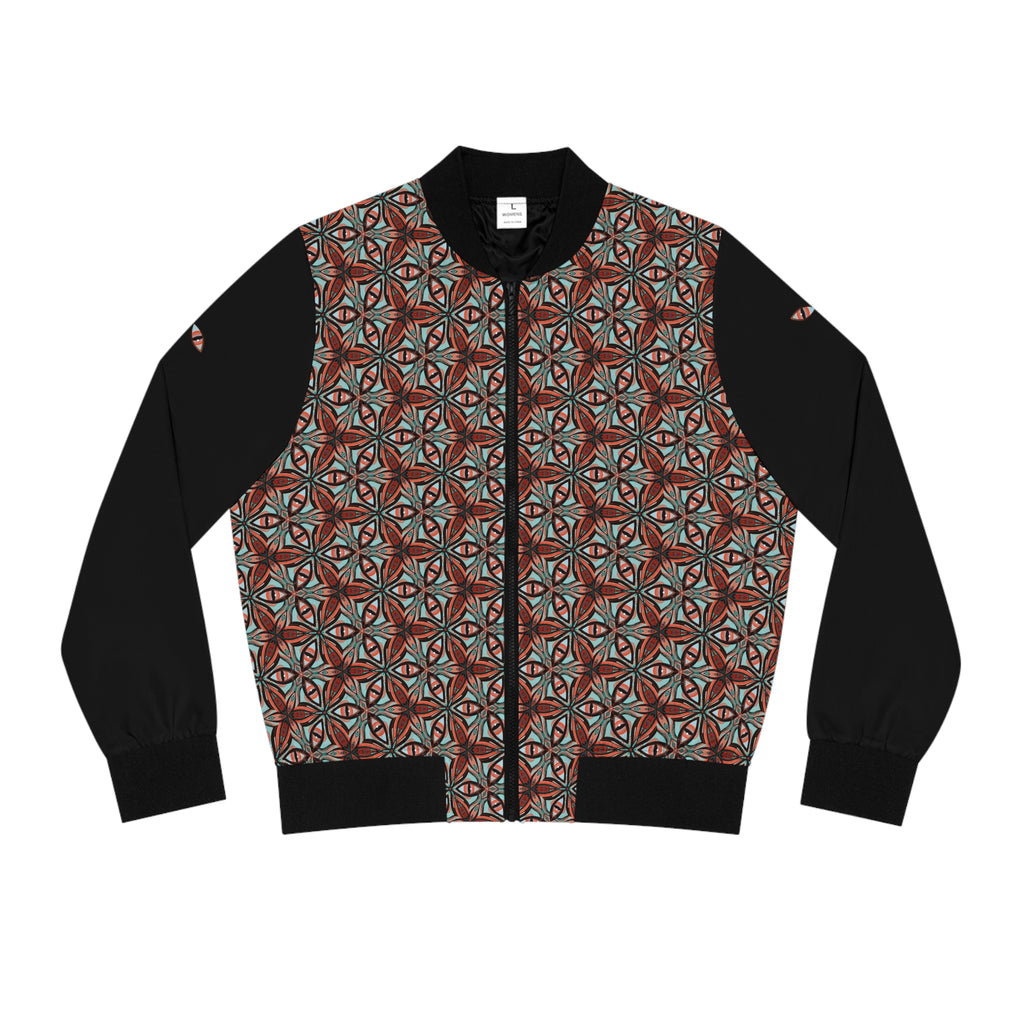 Geometric Mosaic Women's Bomber Jacket — Retro Triangle Pattern AOP