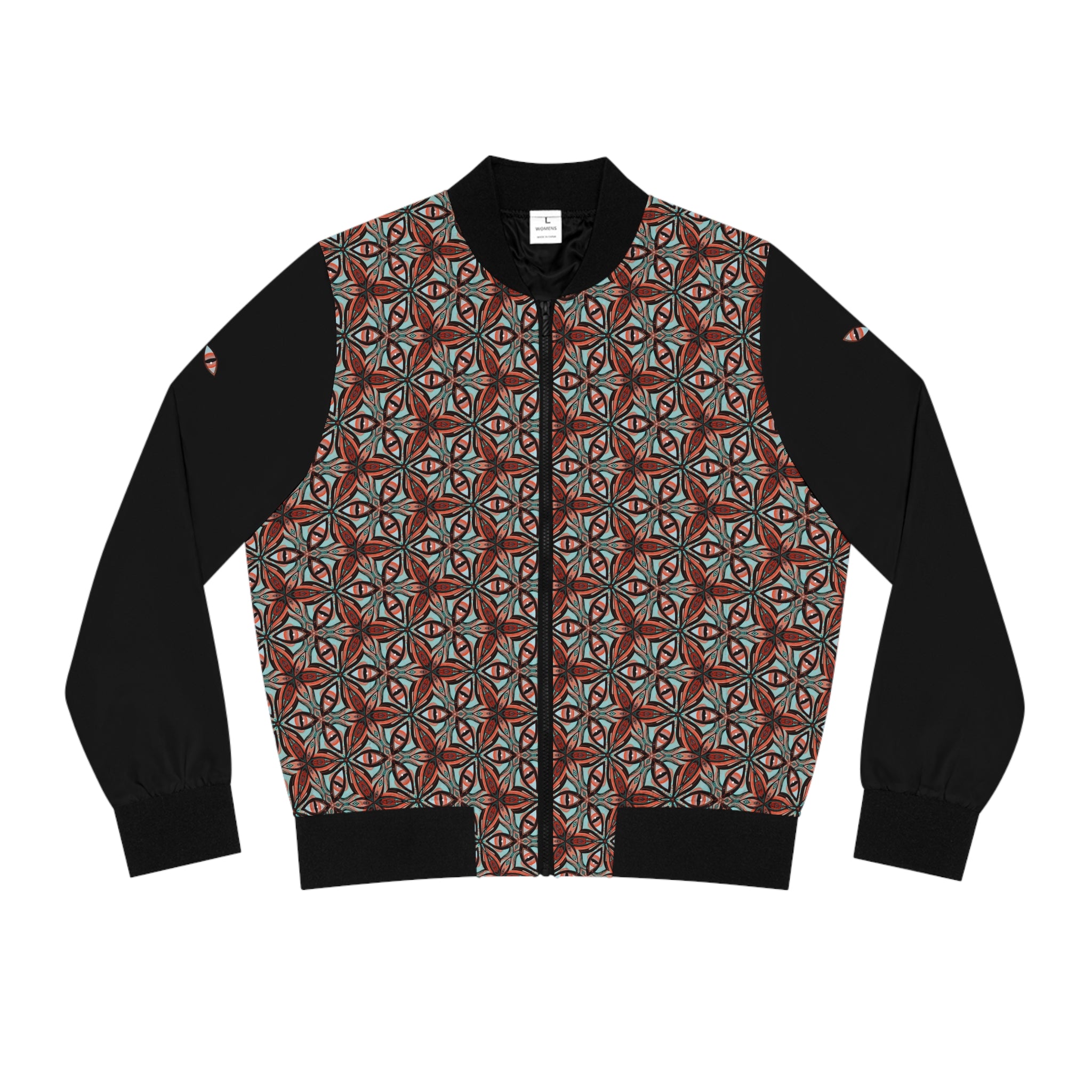 Geometric Mosaic Women's Bomber Jacket — Retro Triangle Pattern AOP
