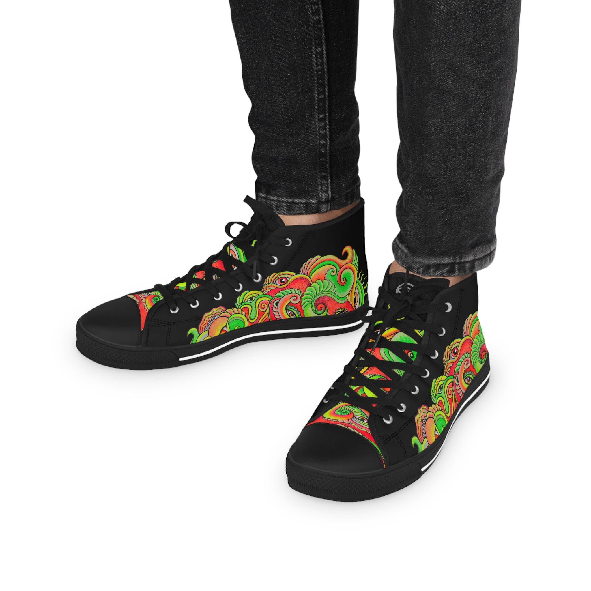 High Top Sneakers — Neon Psychedelic Wave Pattern #r76549976