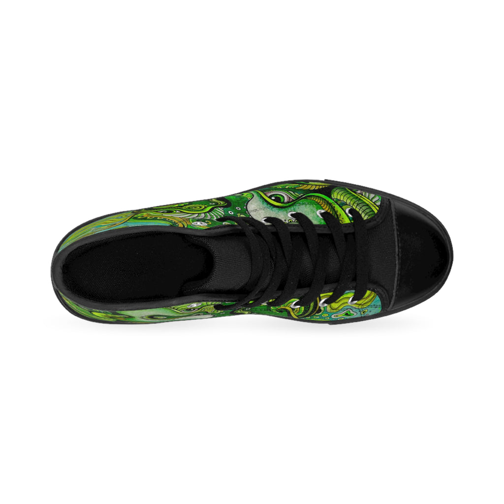 Green Swirl High-Top Sneakers — Women's Psychedelic Abstract Pattern #ds6539