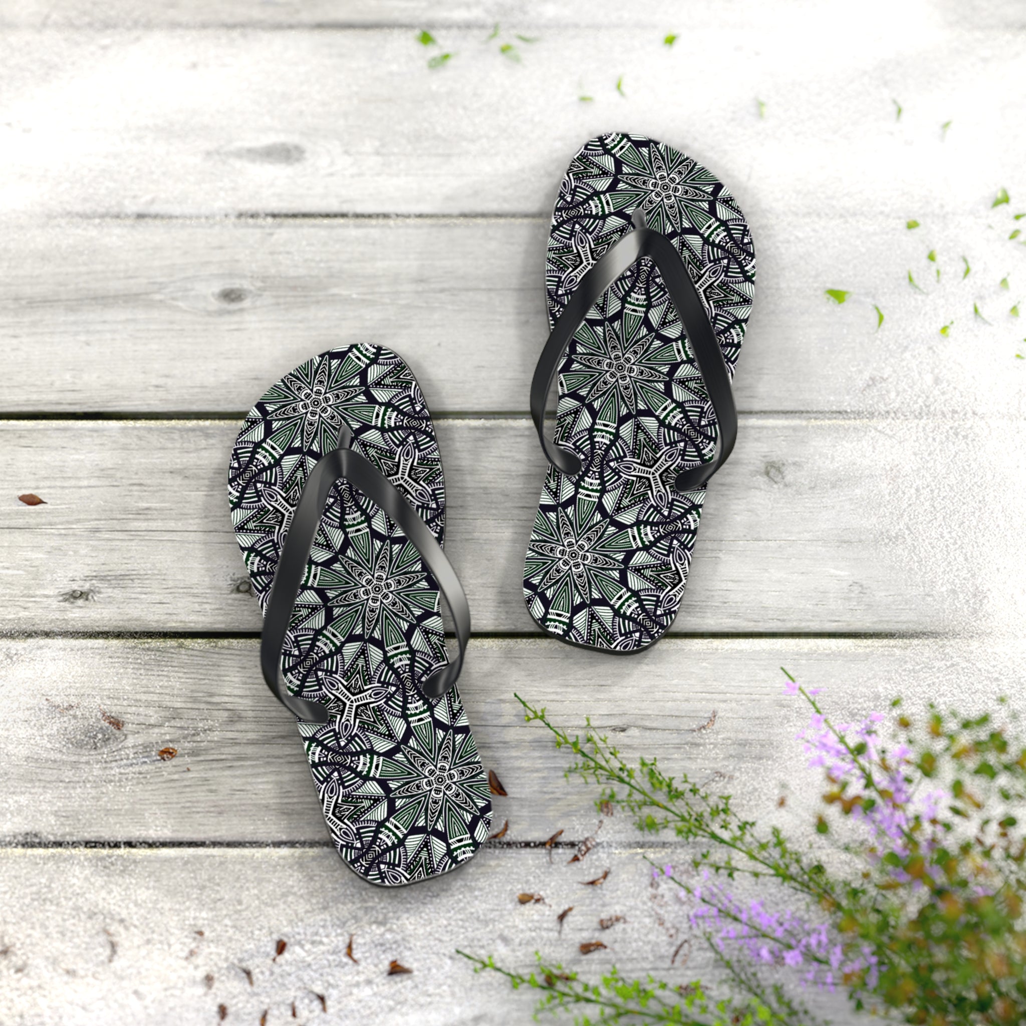 Mandala Kaleidoscope Flip Flops — Patterned Summer Beach Sandals #h976479