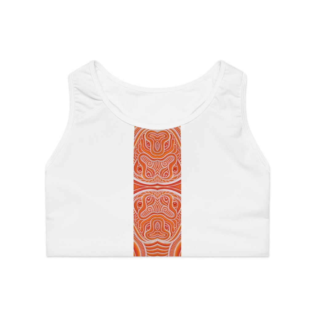 Red Tribal Stripe Sports Bra — Bold Geometric Fitness Top #d346775