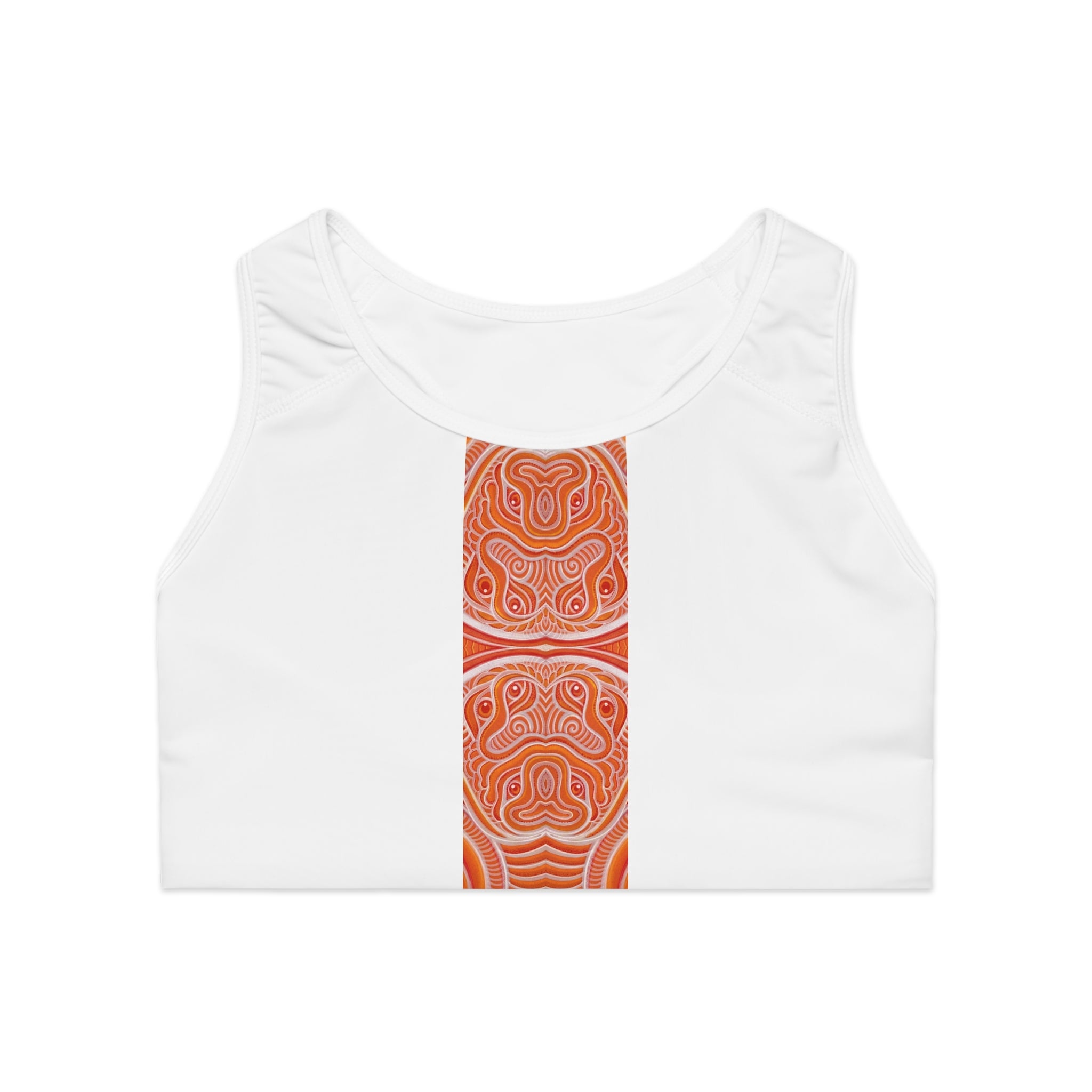 Red Tribal Stripe Sports Bra — Bold Geometric Fitness Top #d346775