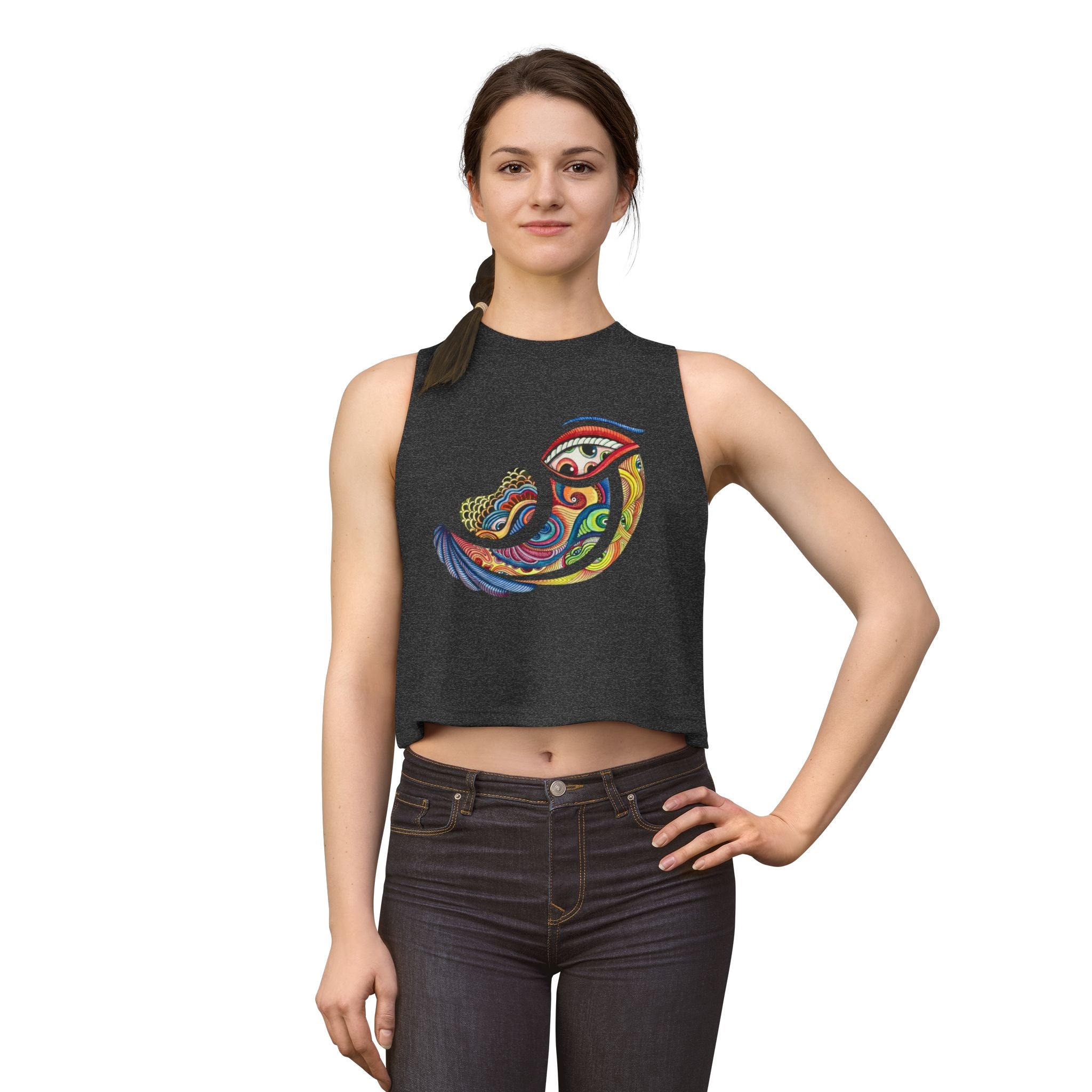 Crop Top — Colorful Psychedelic Bird Illustration Tank for Women #a364