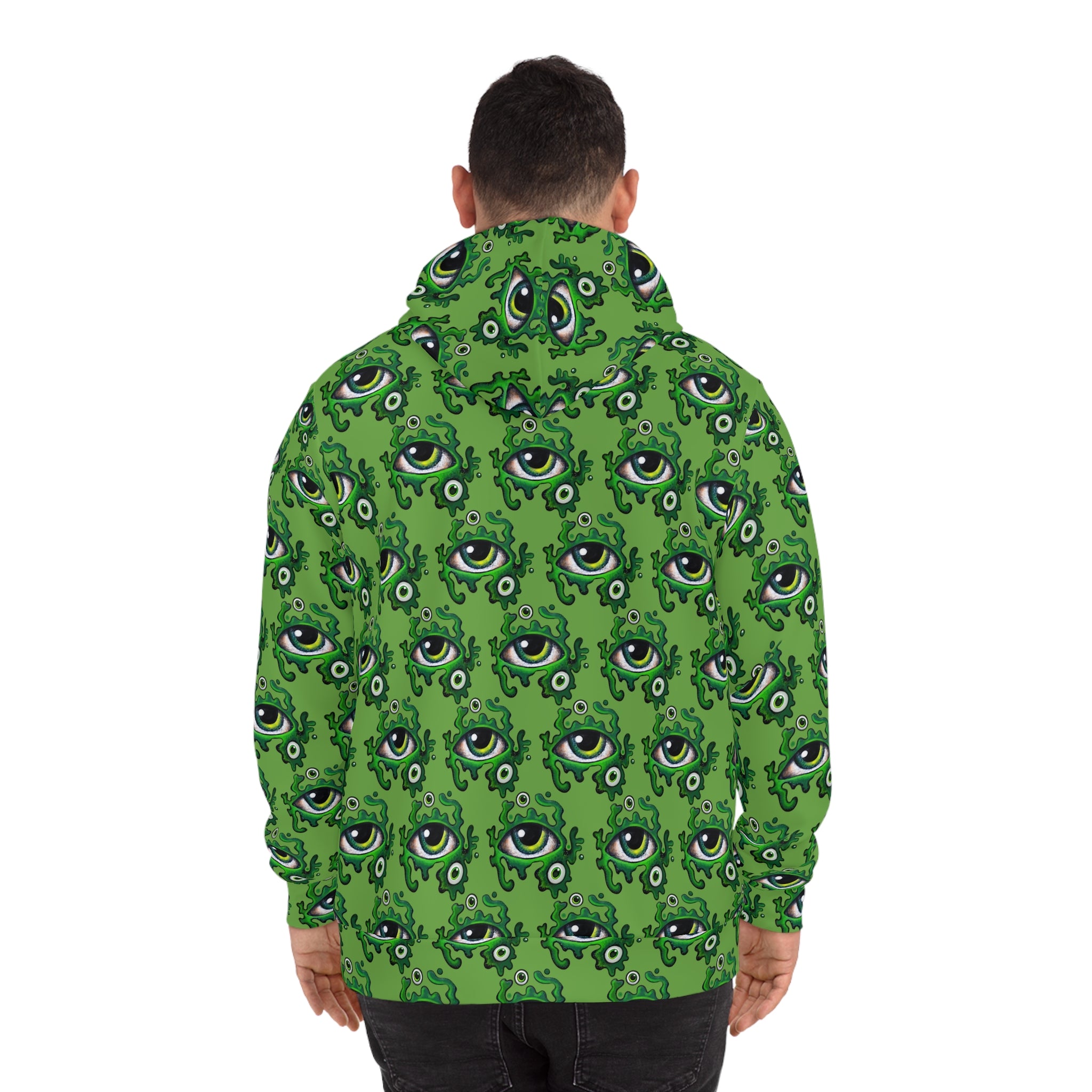 Green All-Over Eye Pattern Hoodie — Creepy Cute Monster Eyes AOP Fashion Hoodie #r54567
