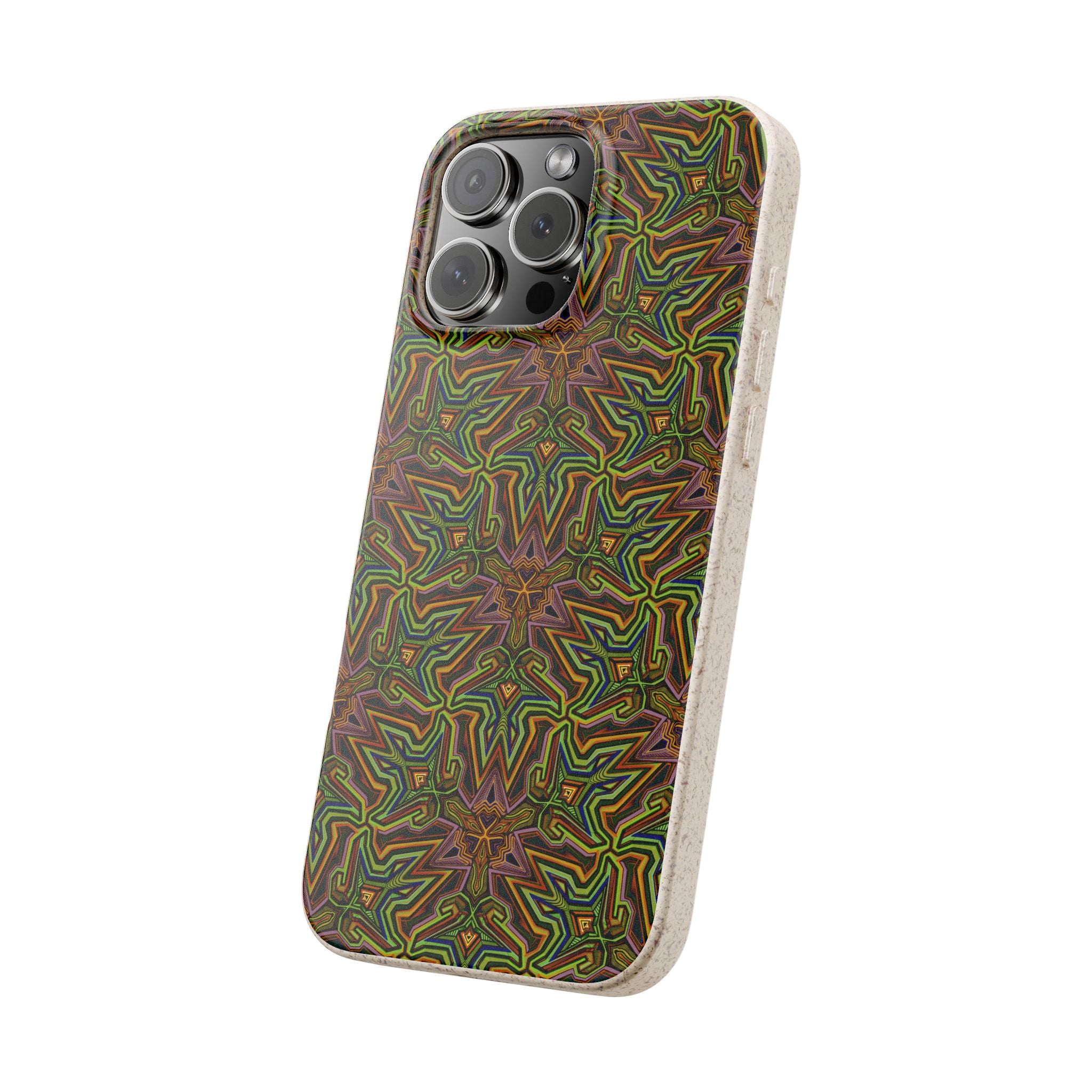 Biodegradable Phone Case — Earthy Green Kaleidoscope Pattern #c3