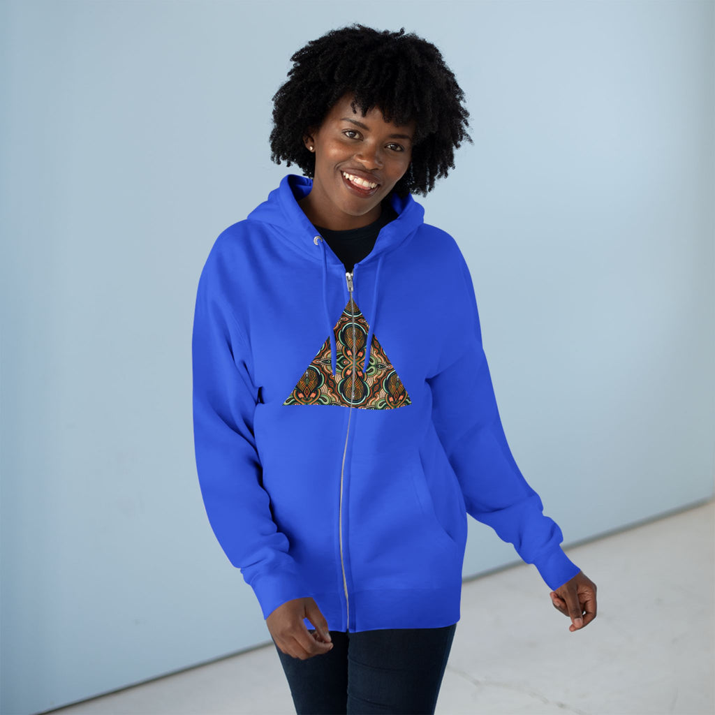 Geometric Tribal Pattern Zip Hoodie — Earthy Mandala Triangle & Circle Design #zh137