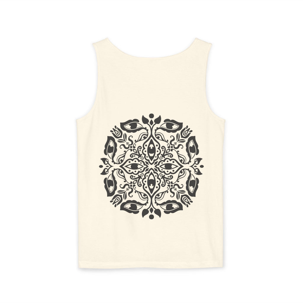 Boho Mandala Tank Top — Black Floral Circular Graphic Tank #fr3
