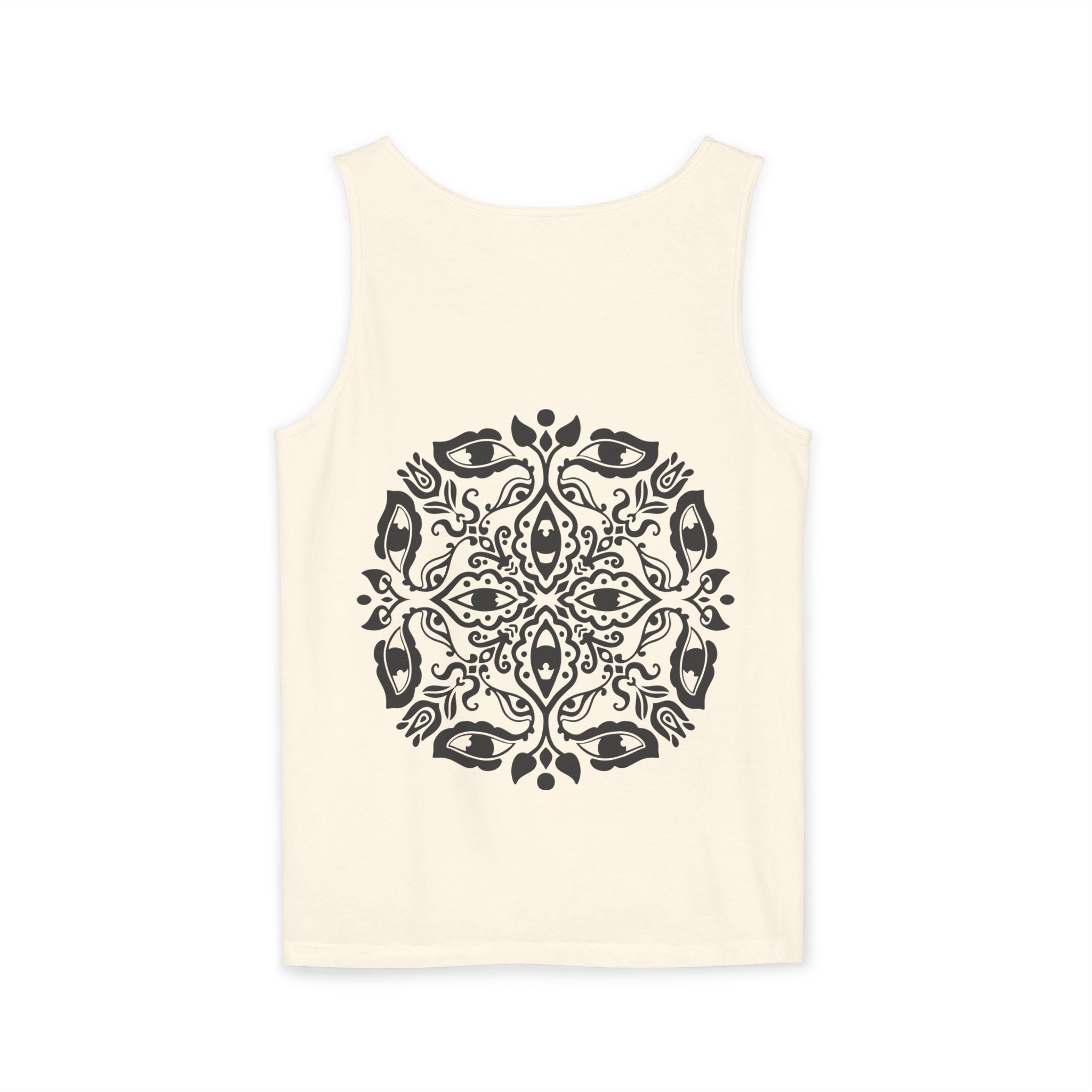 Boho Mandala Tank Top — Black Floral Circular Graphic Tank #fr3